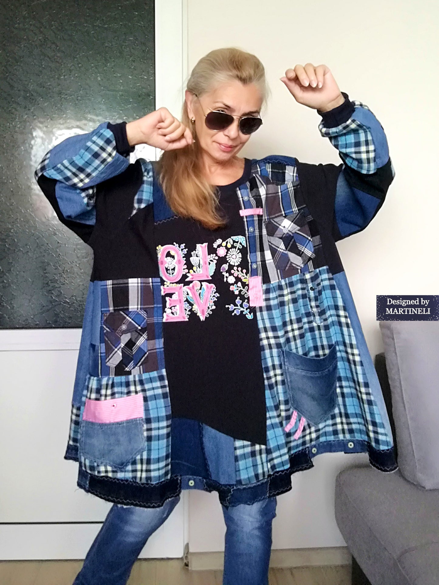 Plus Size Boho Shirt Dress 4X Maxi Denim Sweatshirt Dress