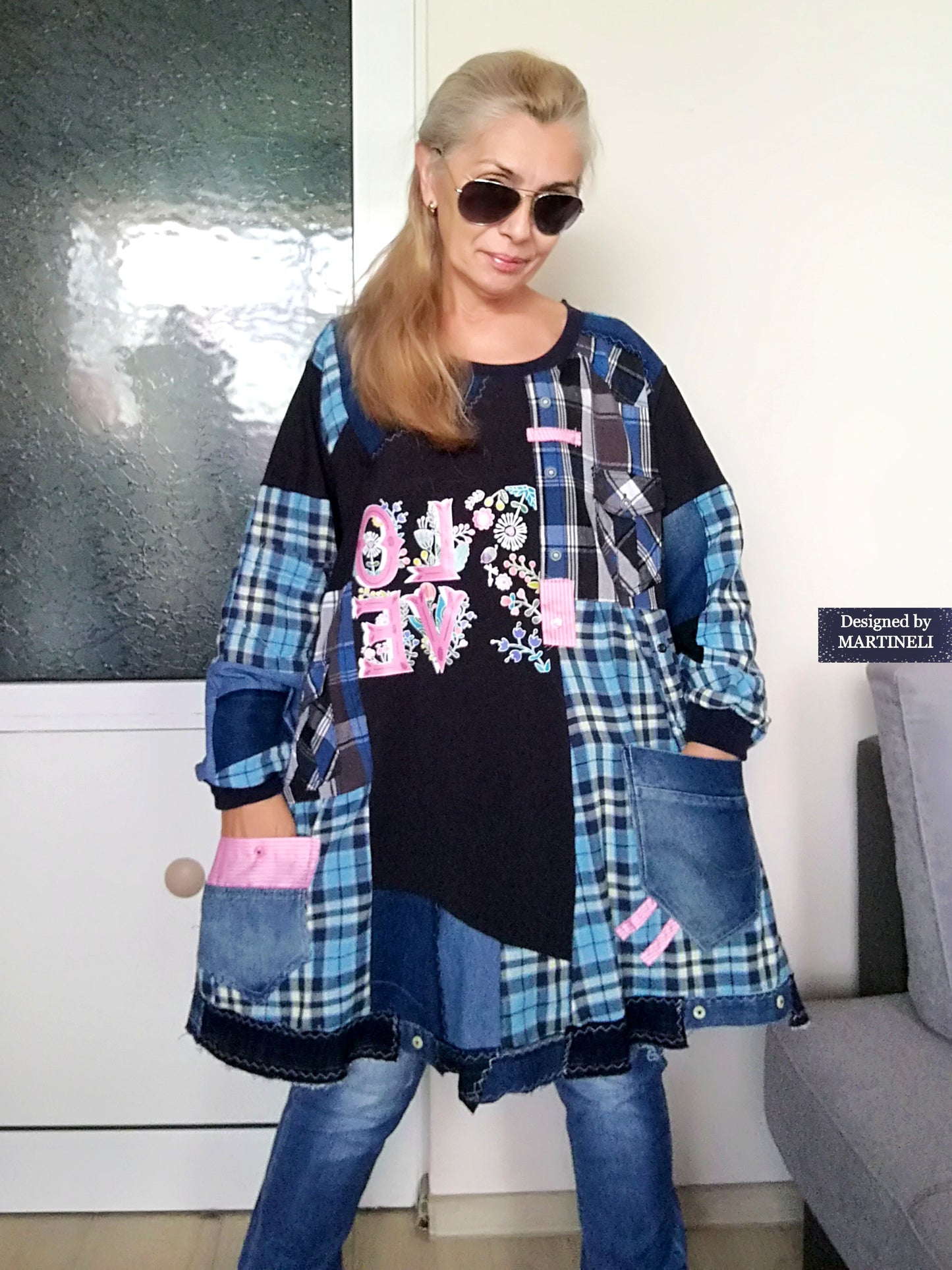Plus Size Boho Shirt Dress 4X Maxi Denim Sweatshirt Dress