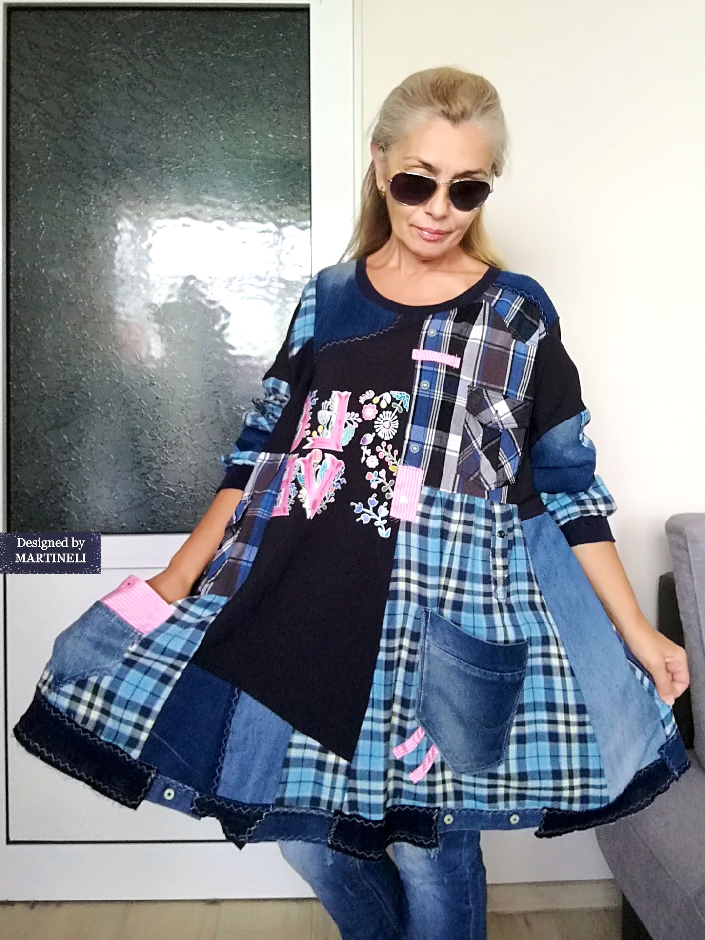 Plus Size Boho Shirt Dress 4X Maxi Denim Sweatshirt Dress