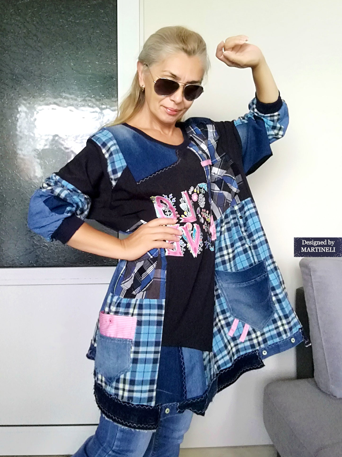 Plus Size Boho Shirt Dress 4X Maxi Denim Sweatshirt Dress