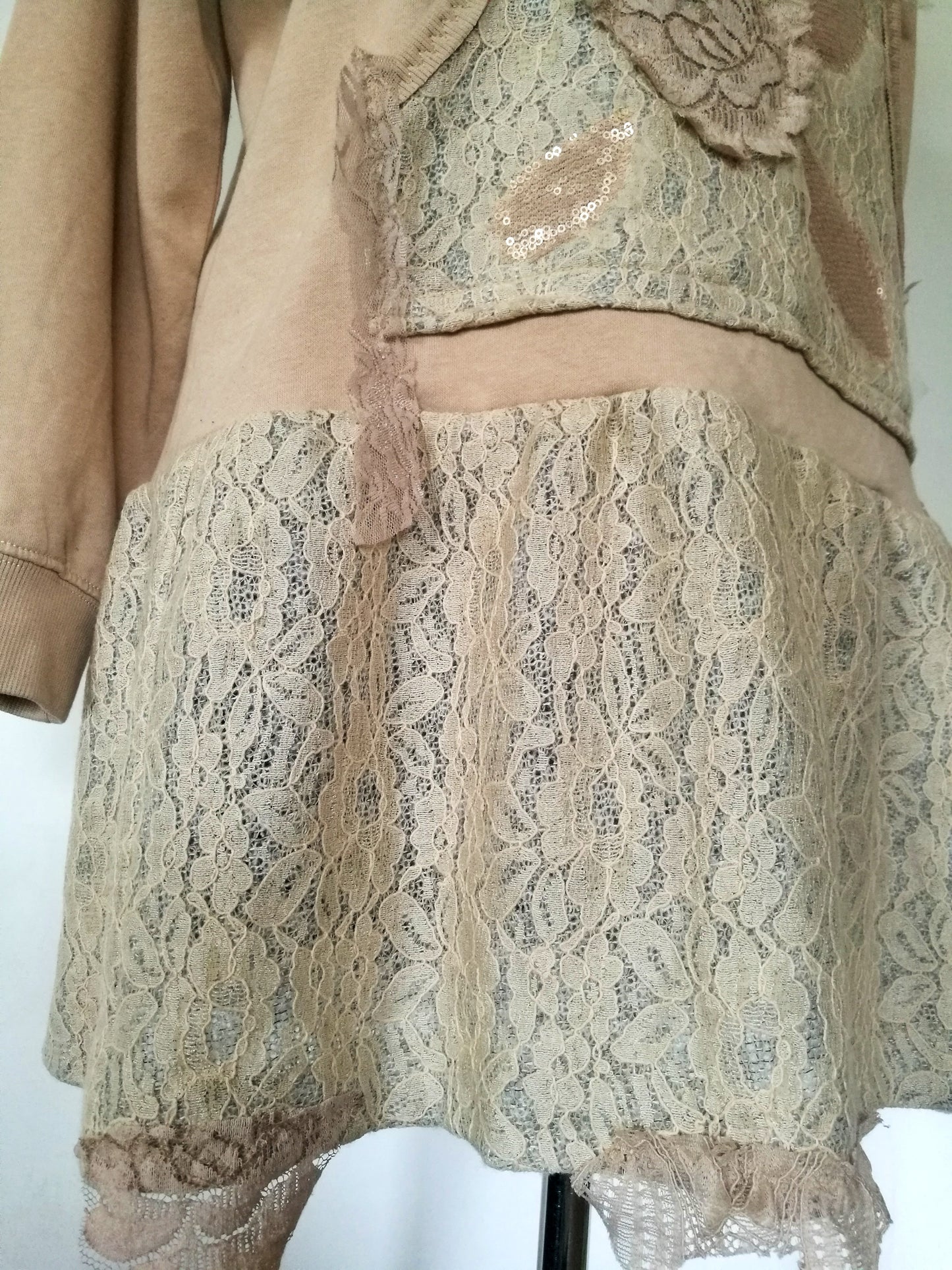 Beige Sweatshirt Dress XL Boho Style Embroidered Dress