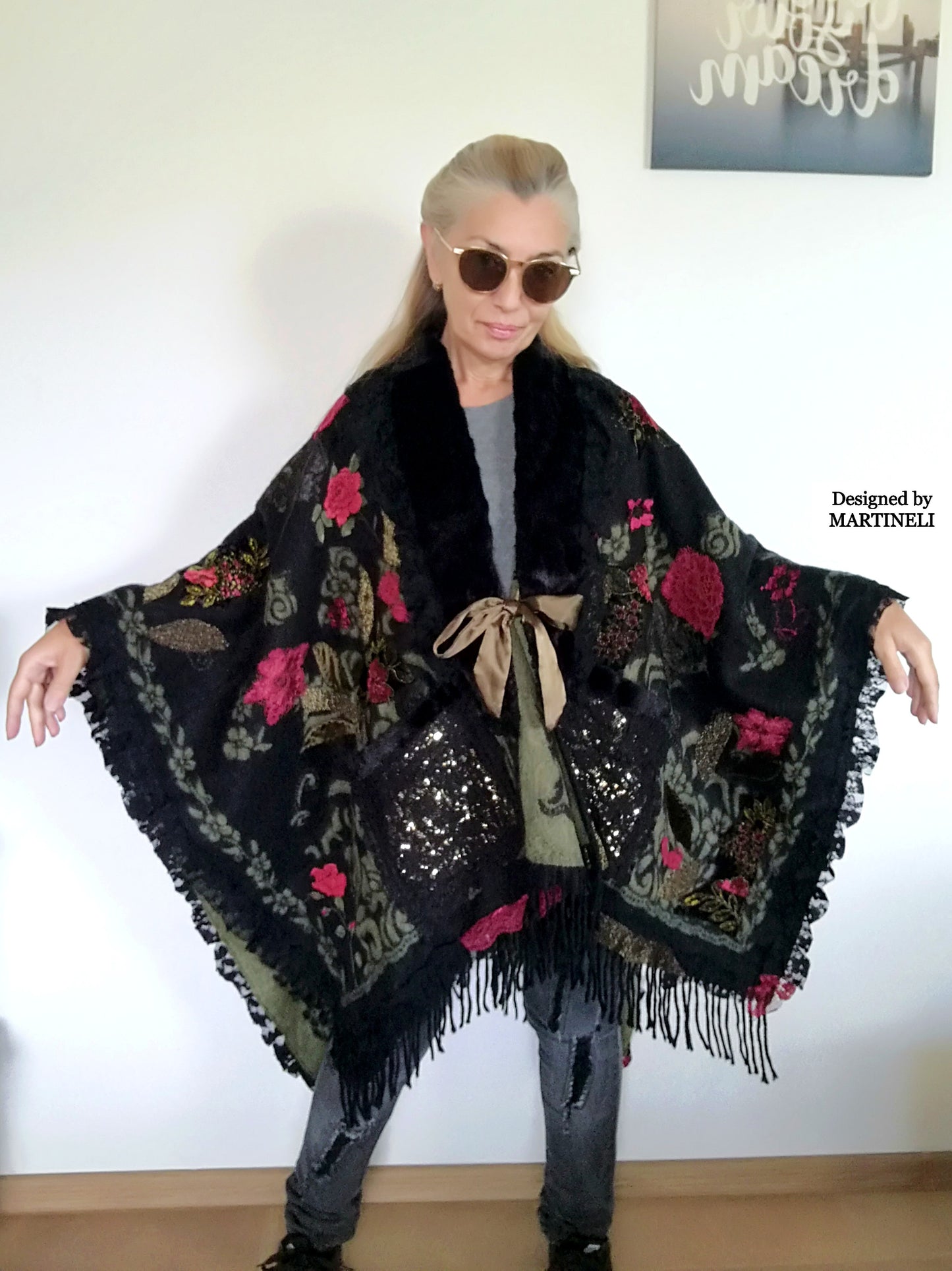 One Size Floral Cape Boho Chic Cape Warm Gypsy Cape