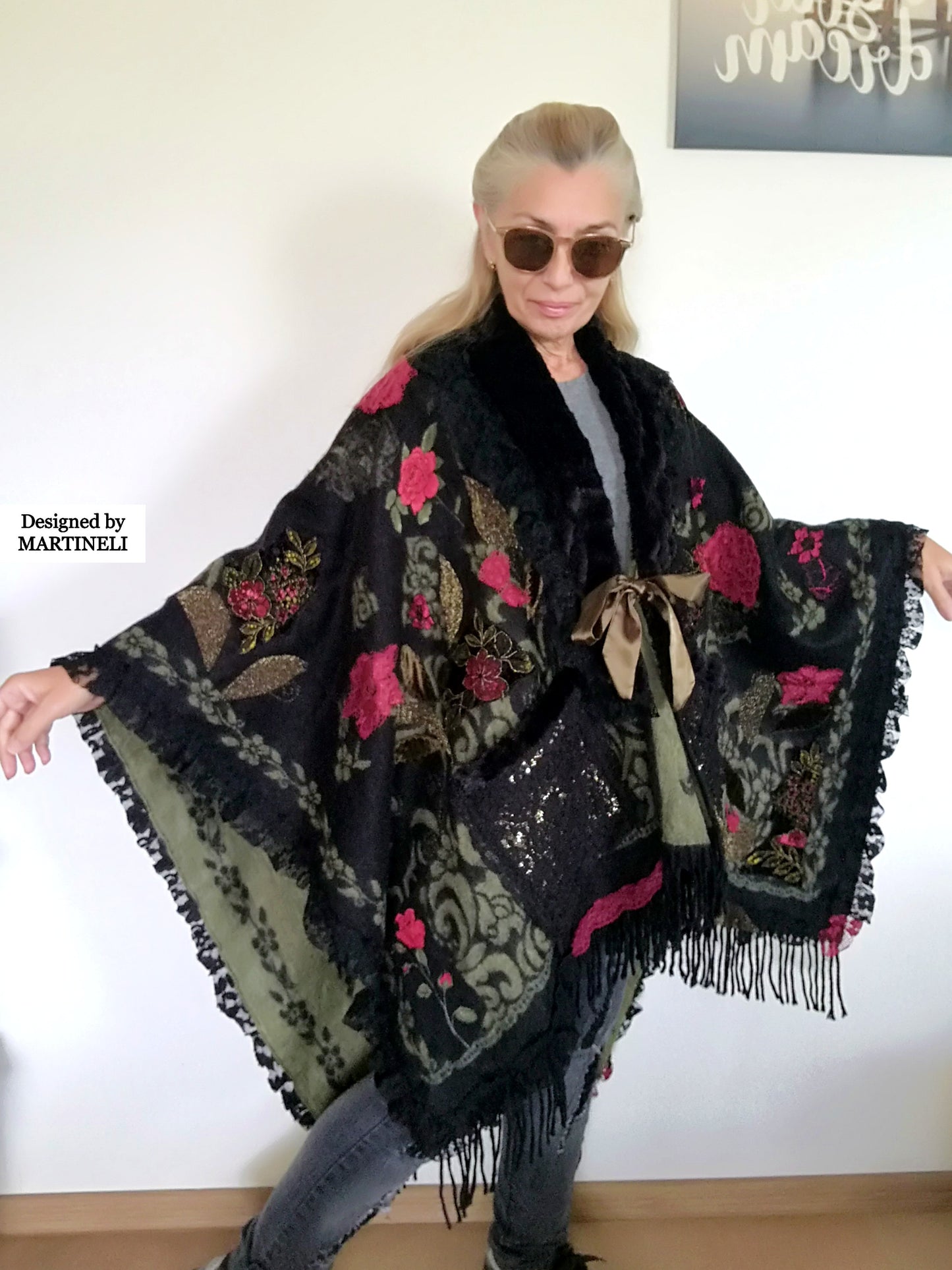 One Size Floral Cape Boho Chic Cape Warm Gypsy Cape