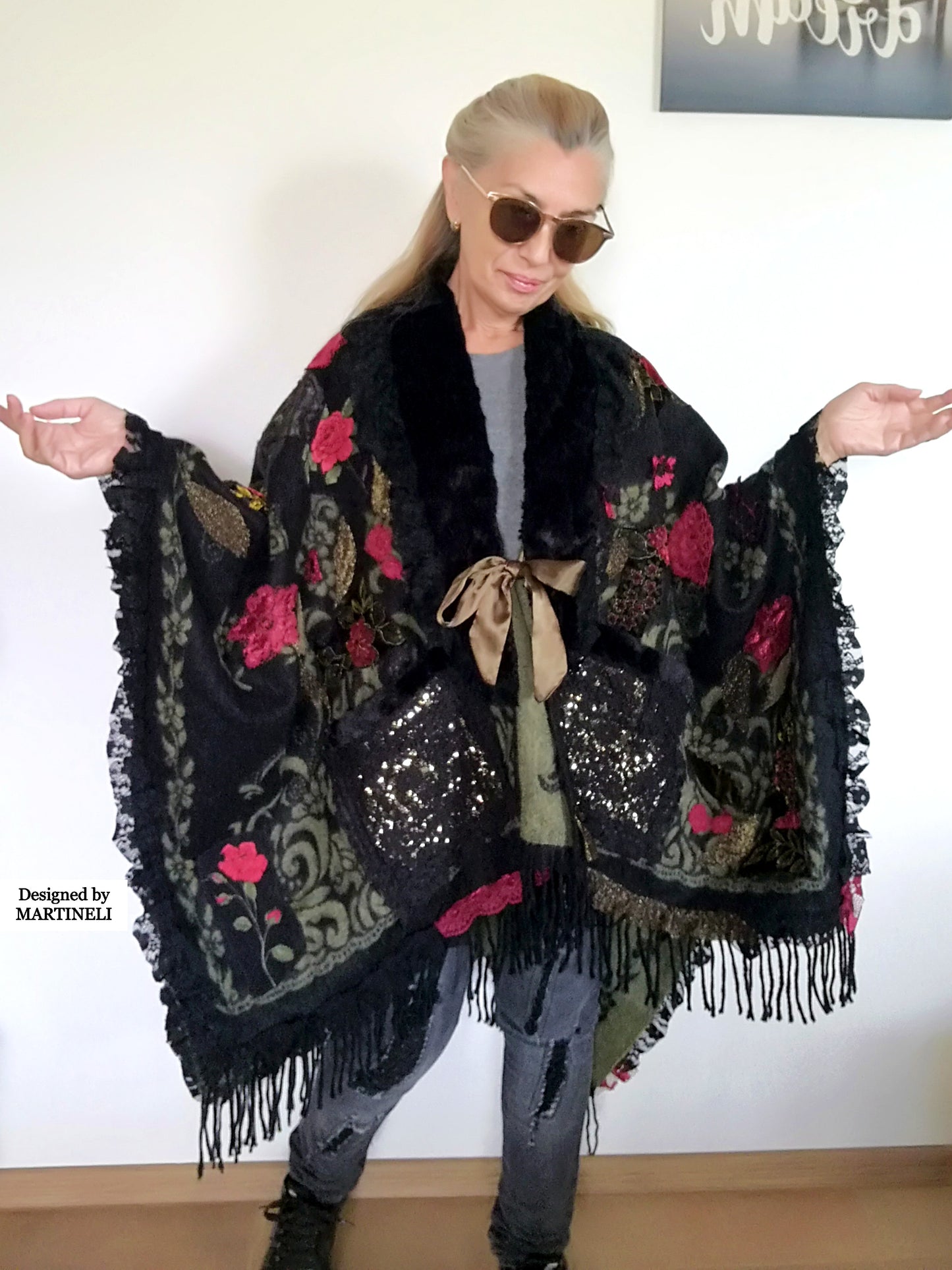 One Size Floral Cape Boho Chic Cape Warm Gypsy Cape