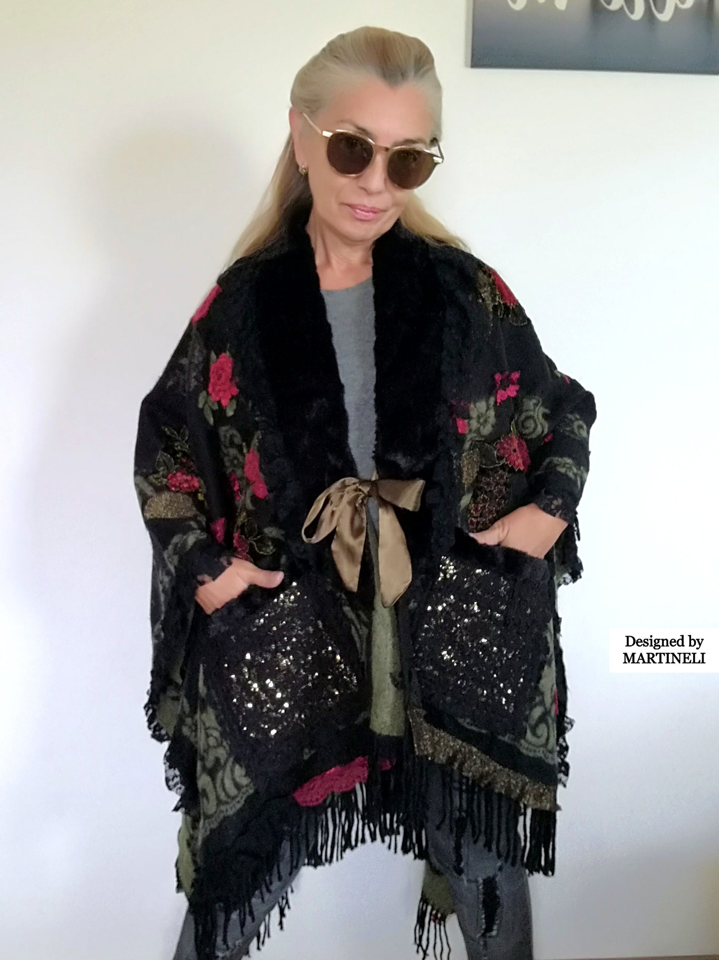 One Size Floral Cape Boho Chic Cape Warm Gypsy Cape