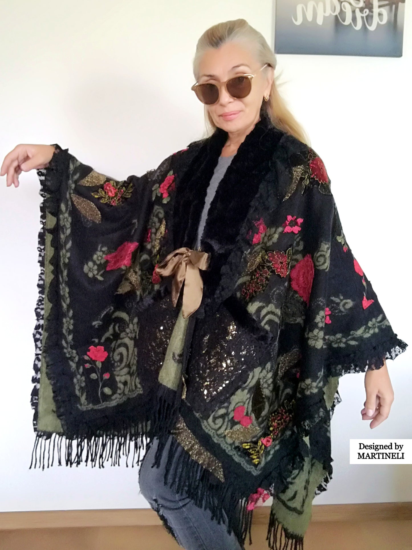 One Size Floral Cape Boho Chic Cape Warm Gypsy Cape