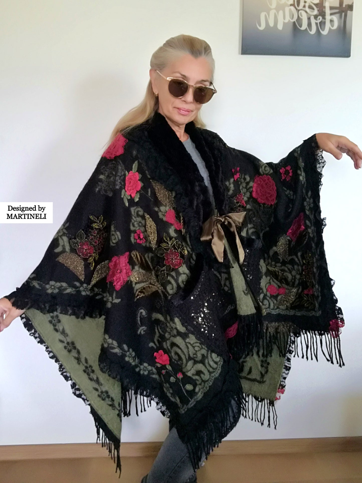 One Size Floral Cape Boho Chic Cape Warm Gypsy Cape