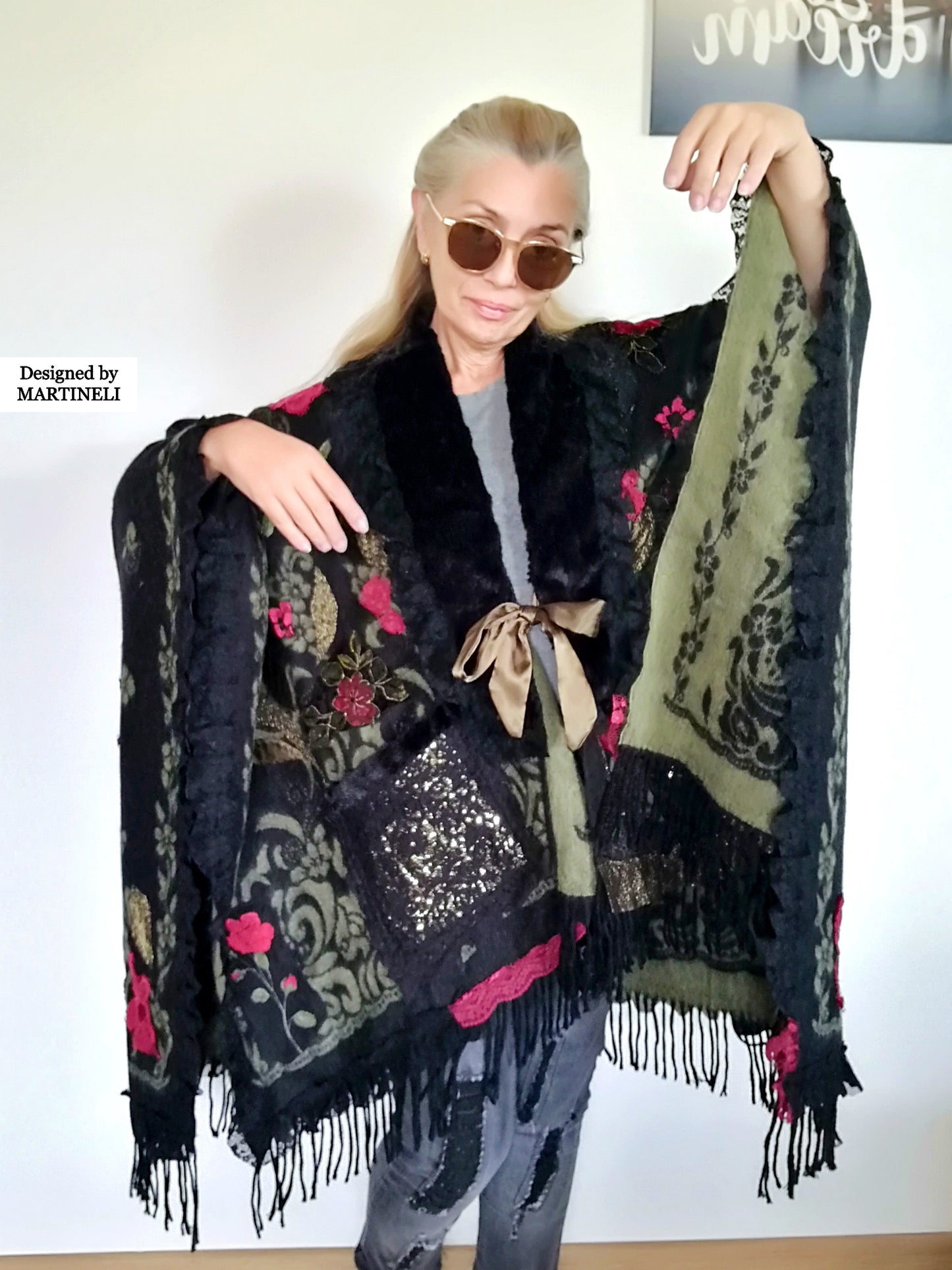 One Size Floral Cape Boho Chic Cape Warm Gypsy Cape