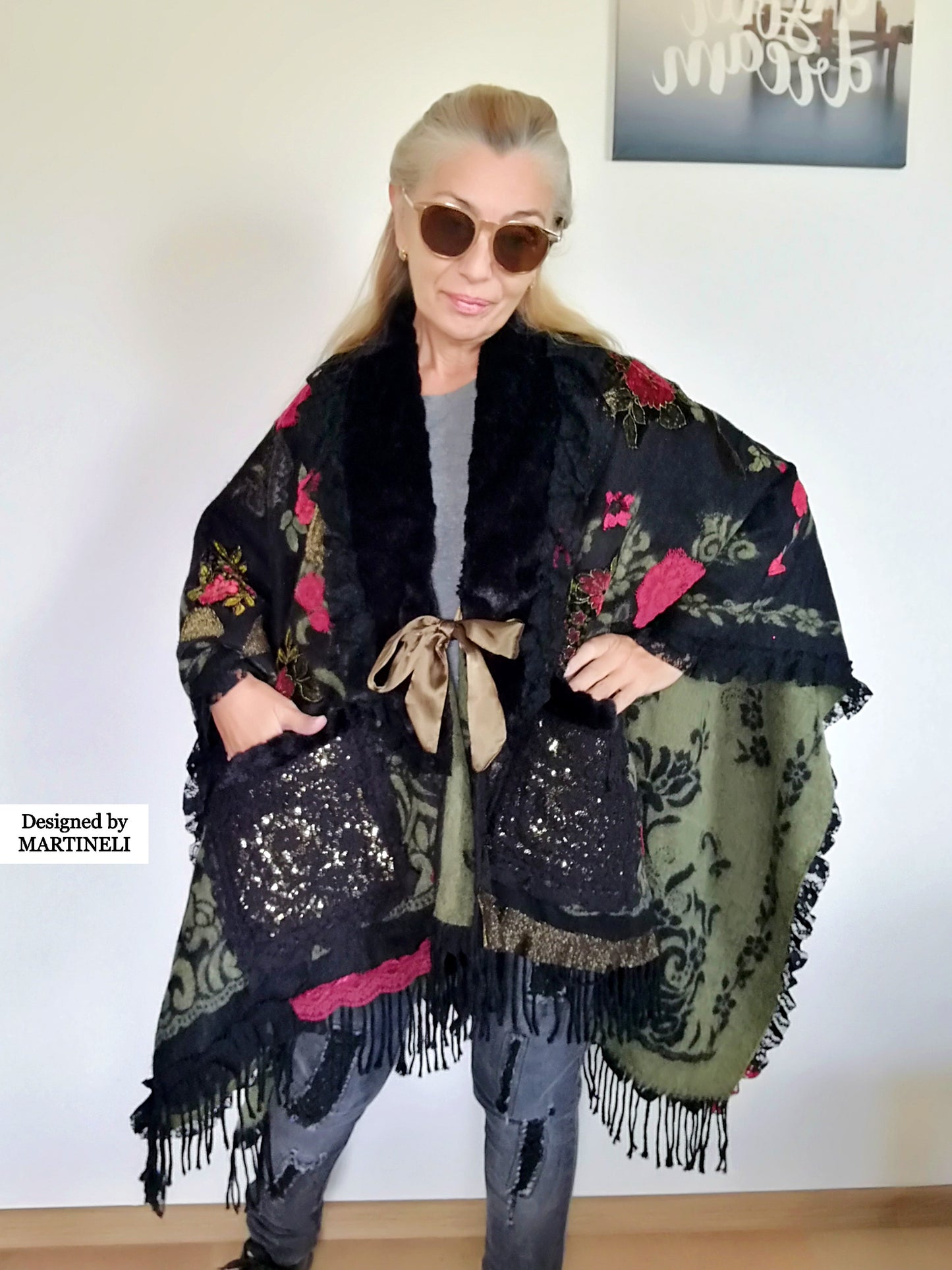 One Size Floral Cape Boho Chic Cape Warm Gypsy Cape