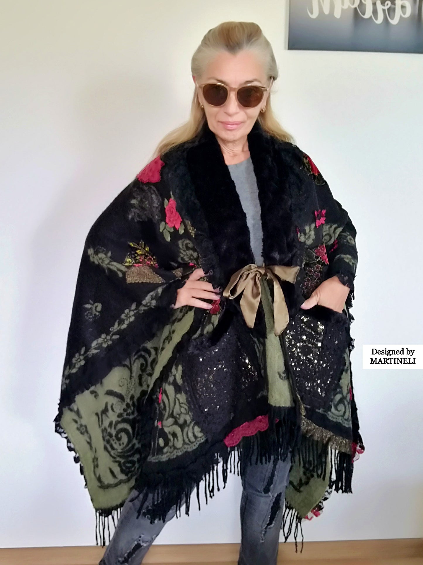 One Size Floral Cape Boho Chic Cape Warm Gypsy Cape