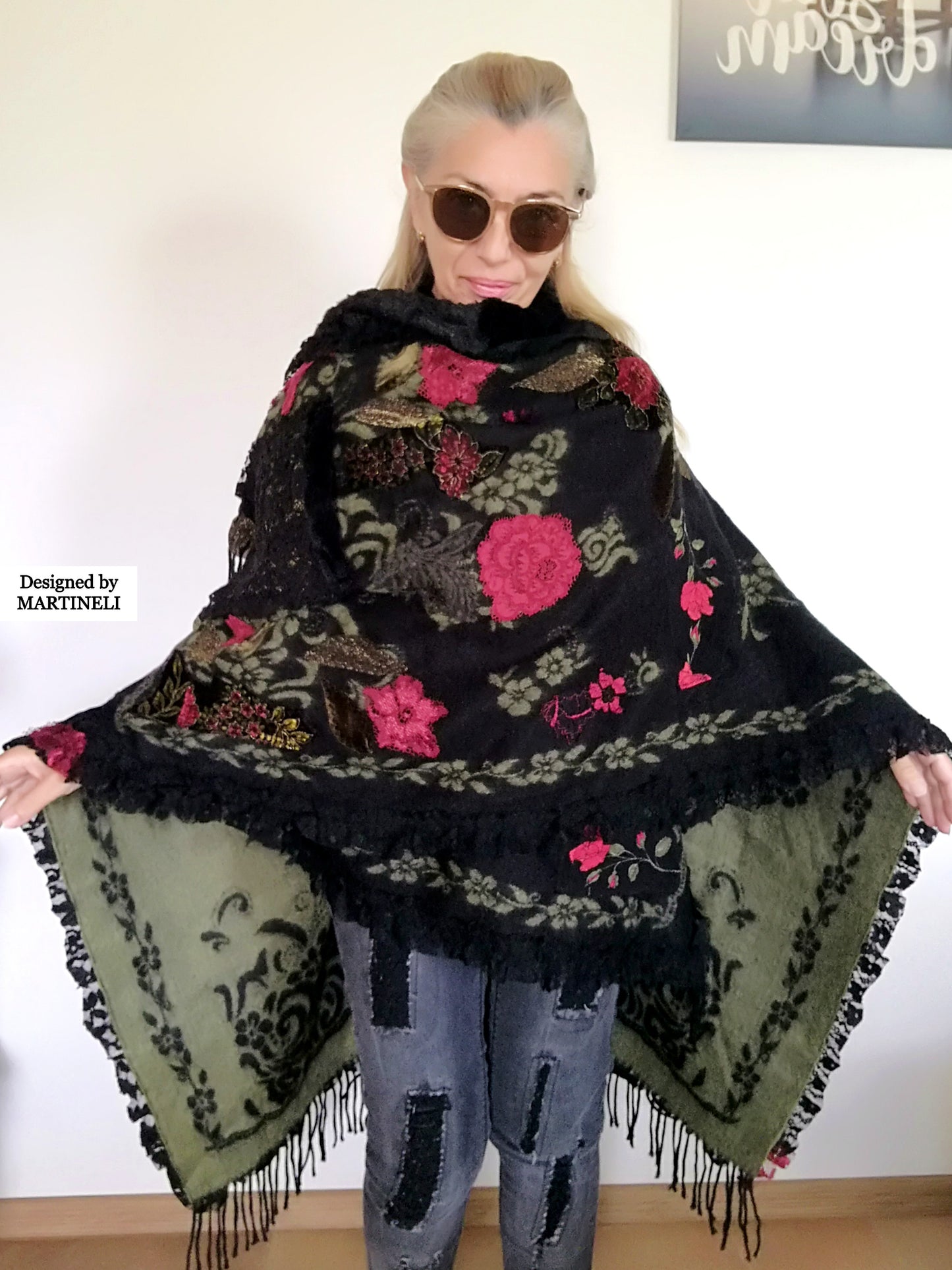 One Size Floral Cape Boho Chic Cape Warm Gypsy Cape