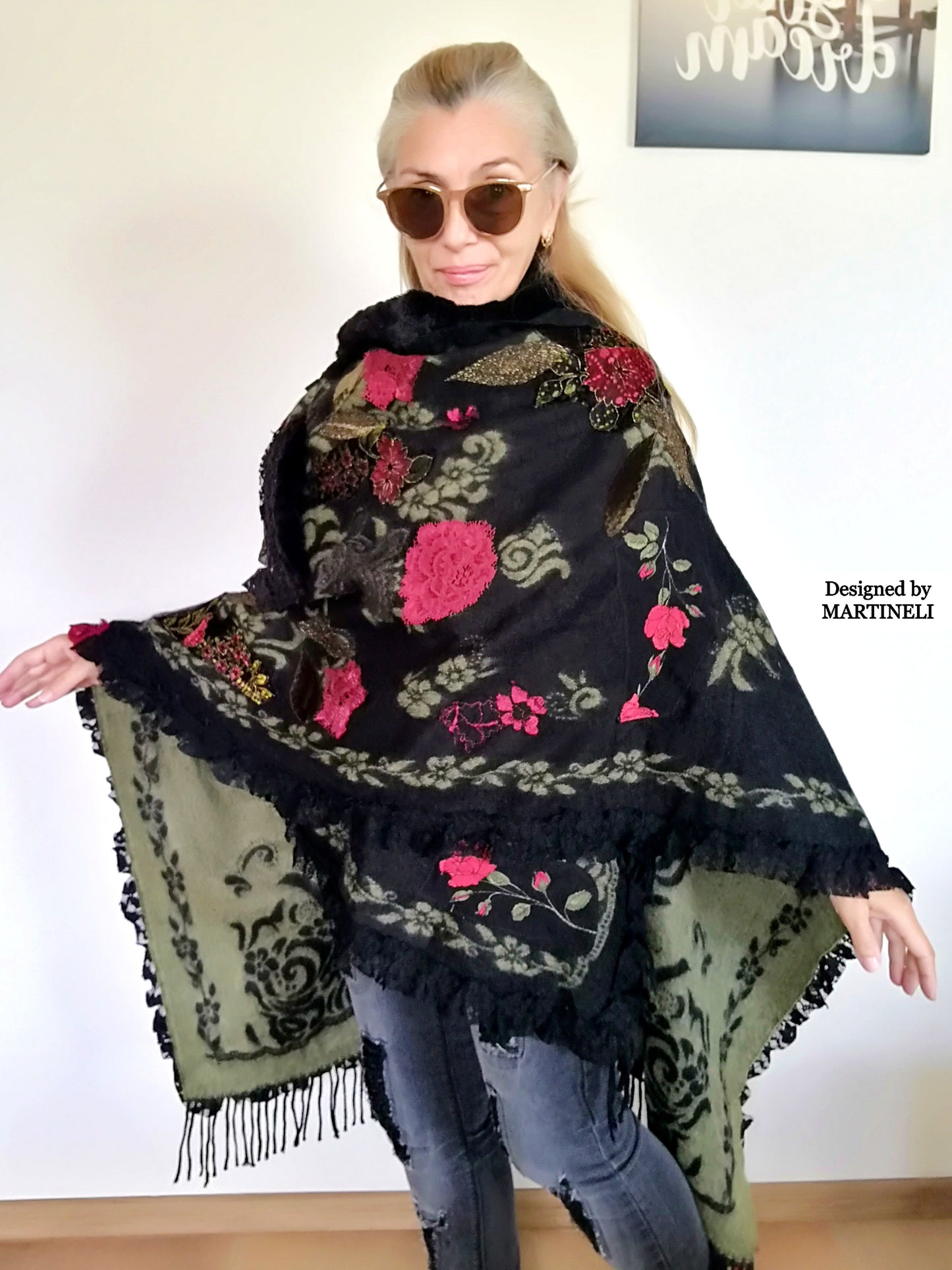 One Size Floral Cape Boho Chic Cape Warm Gypsy Cape