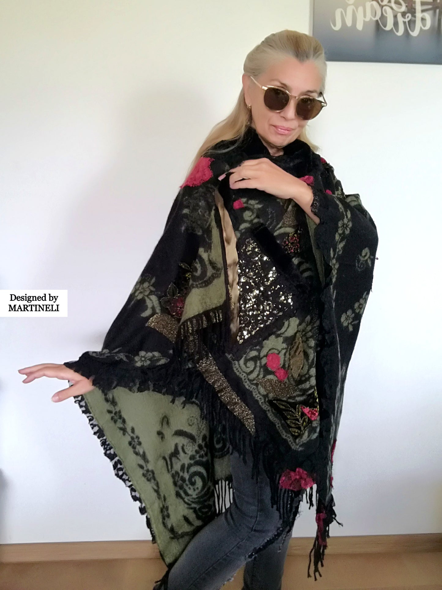 One Size Floral Cape Boho Chic Cape Warm Gypsy Cape
