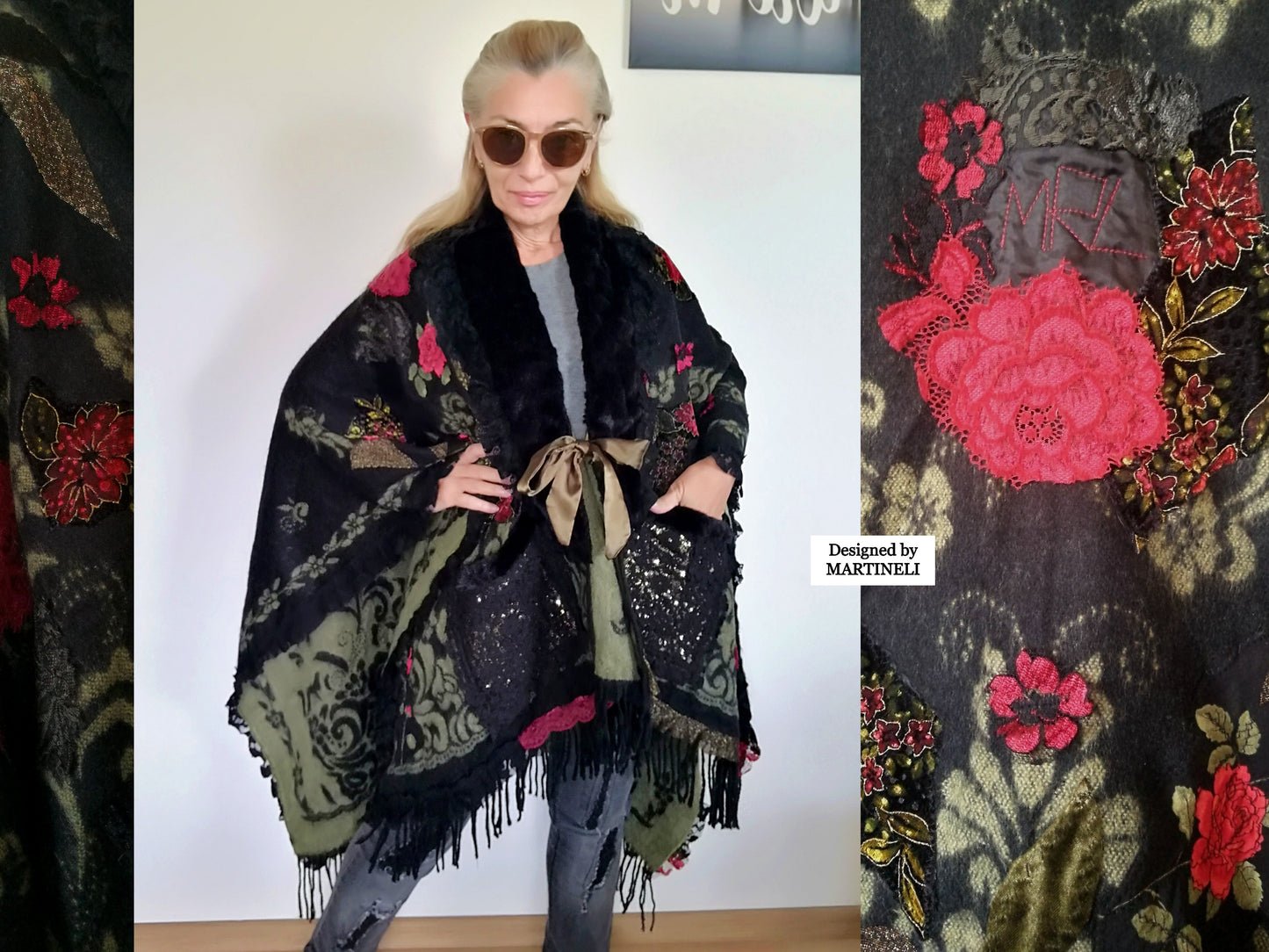 One Size Floral Cape Boho Chic Cape Warm Gypsy Cape