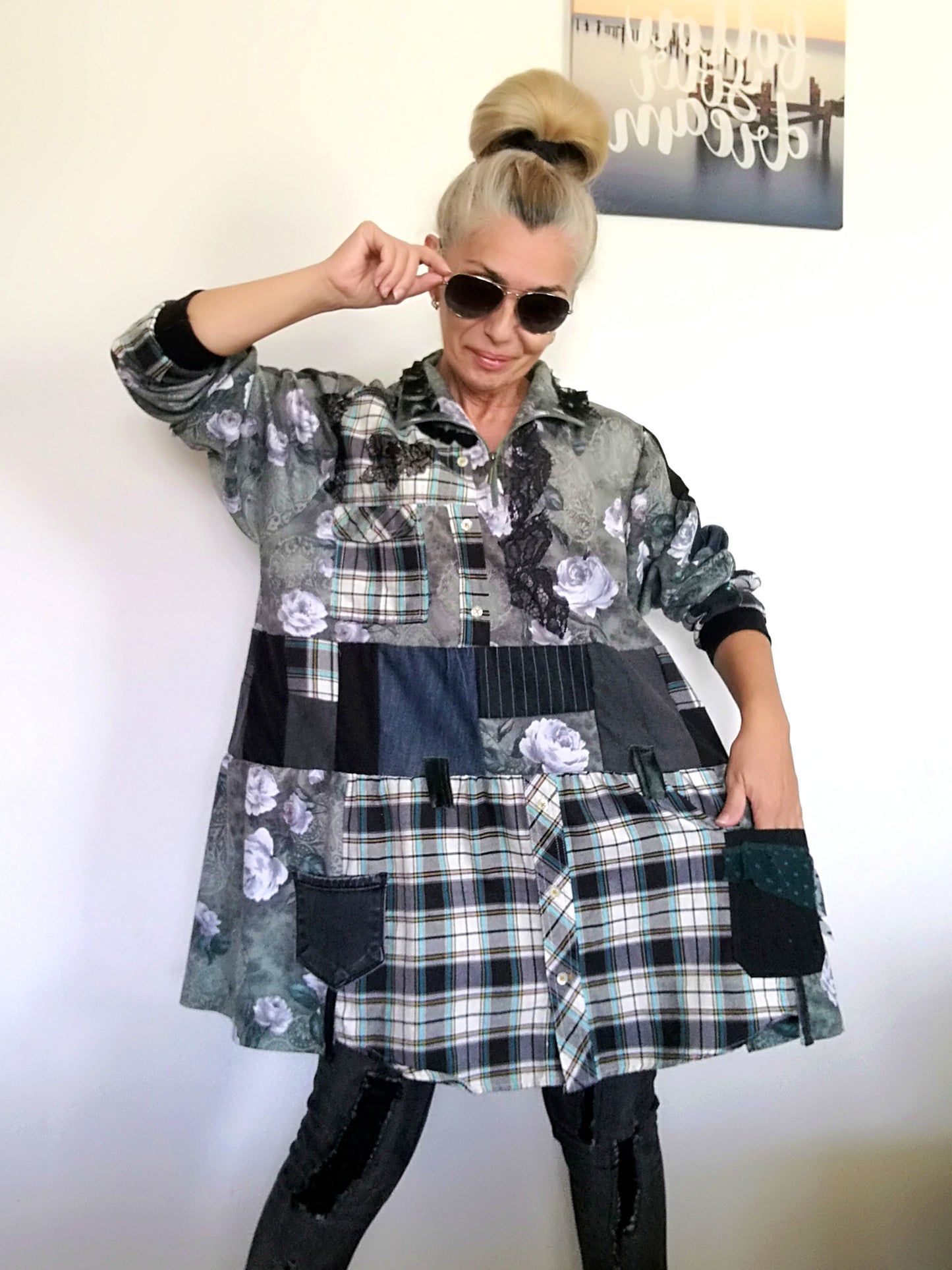 Plus Size Shirt Dress 3XL Loose Cotton Tunic Dress