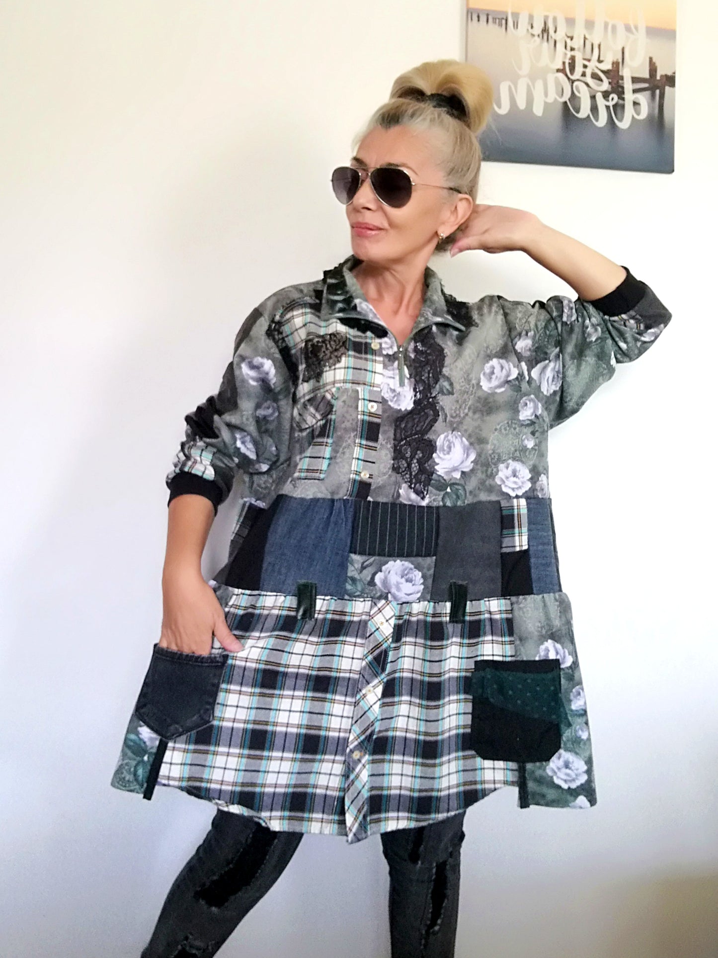 Plus Size Shirt Dress 3XL Loose Cotton Tunic Dress