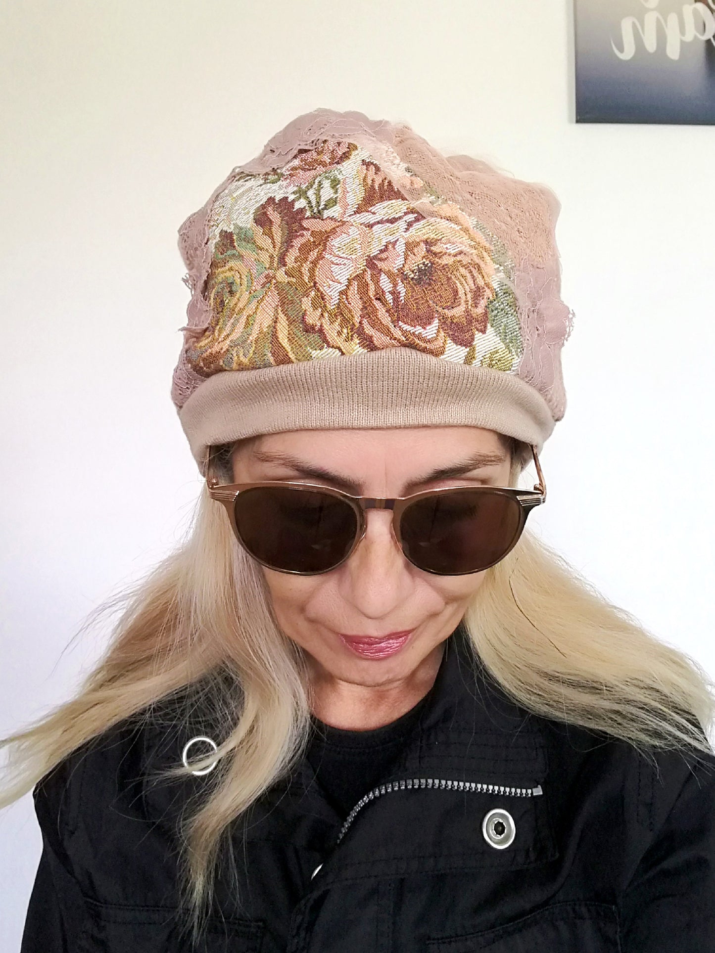 Winter Beanie Hat For Women Warm Knit Floral Beanie