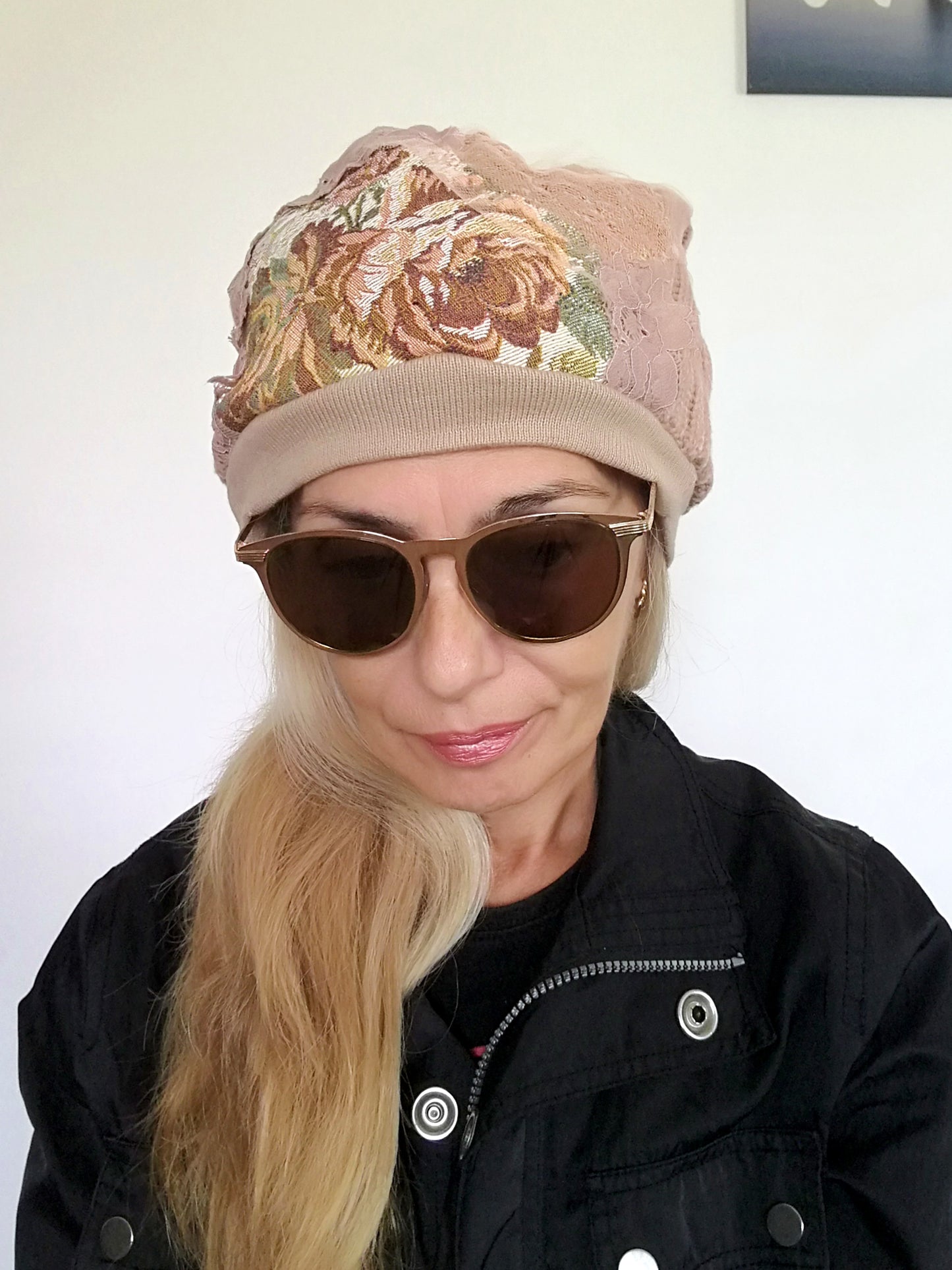 Winter Beanie Hat For Women Warm Knit Floral Beanie