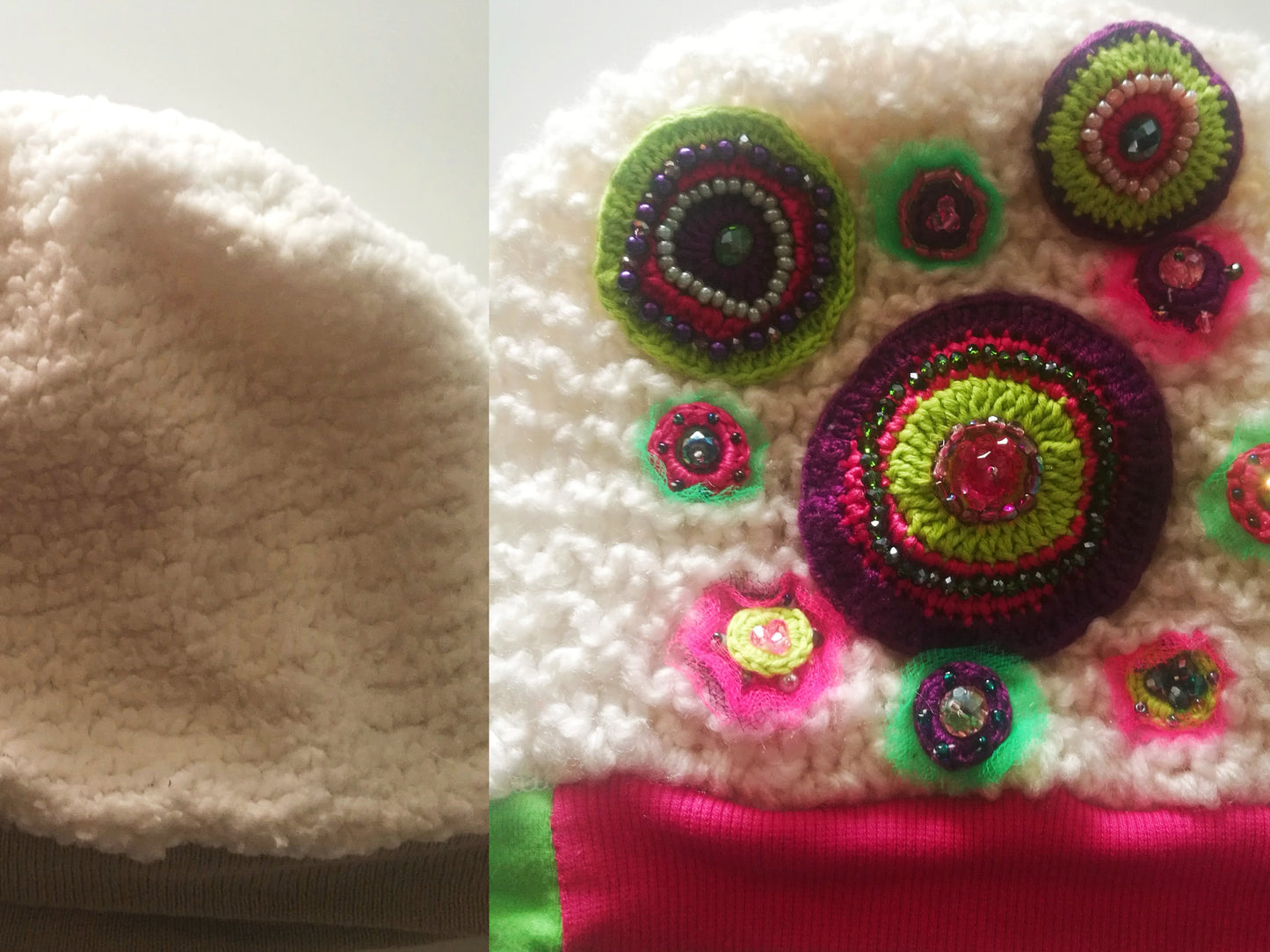 White Wool Beanie Hat for Women Embroidered Winter Beanie Hat