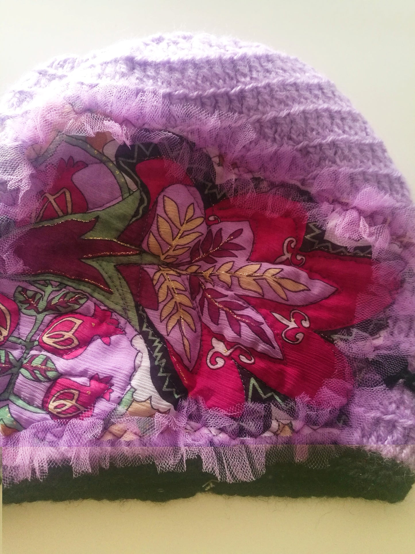 Purple Knit Slouchy Beanie for Women,Warm Wool Embroidered Beanie