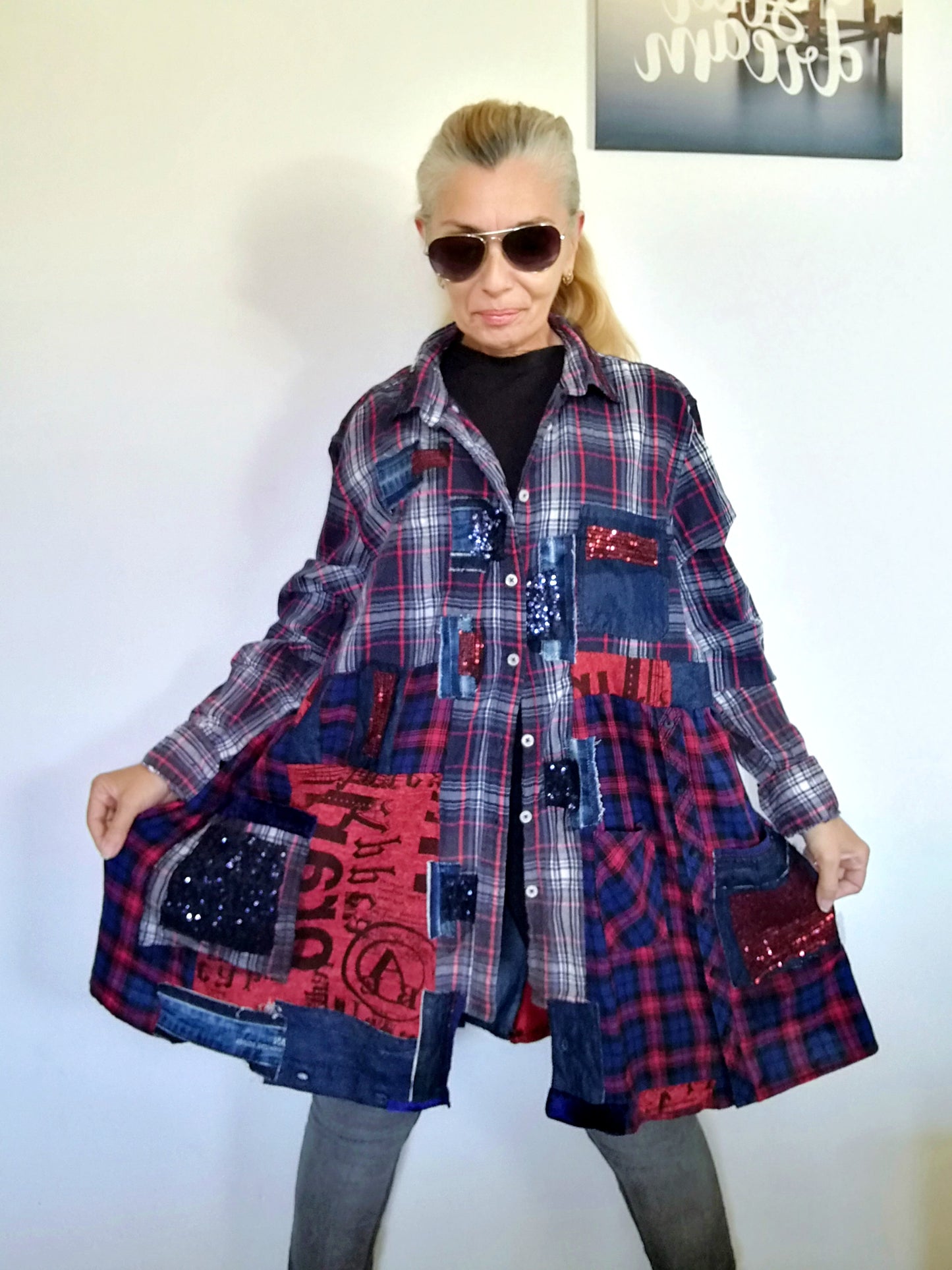 Plus Size Denim Dress 2XL Loose Embroidered Jacket Dress