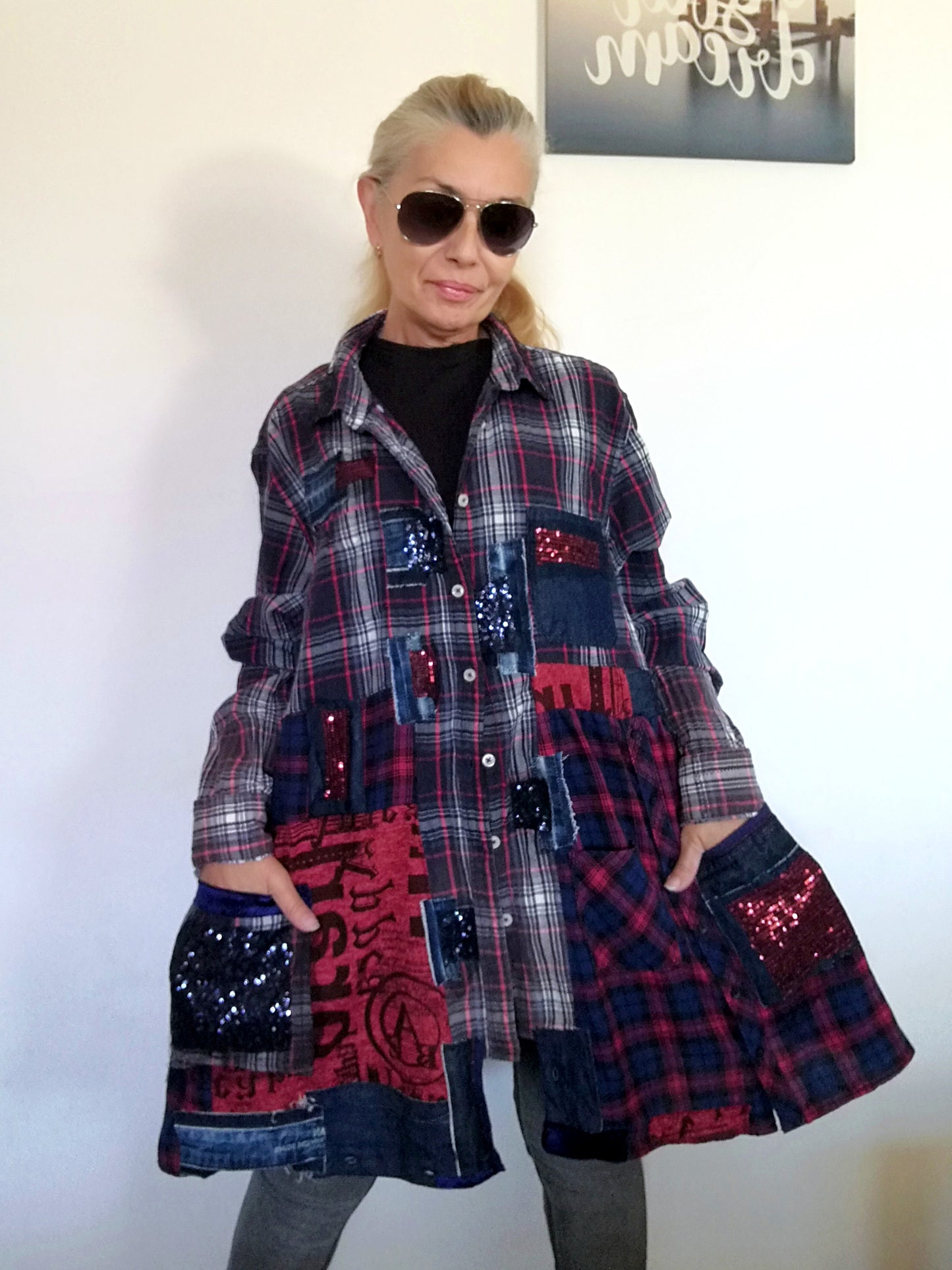 Plus Size Denim Dress 2XL Loose Embroidered Jacket Dress