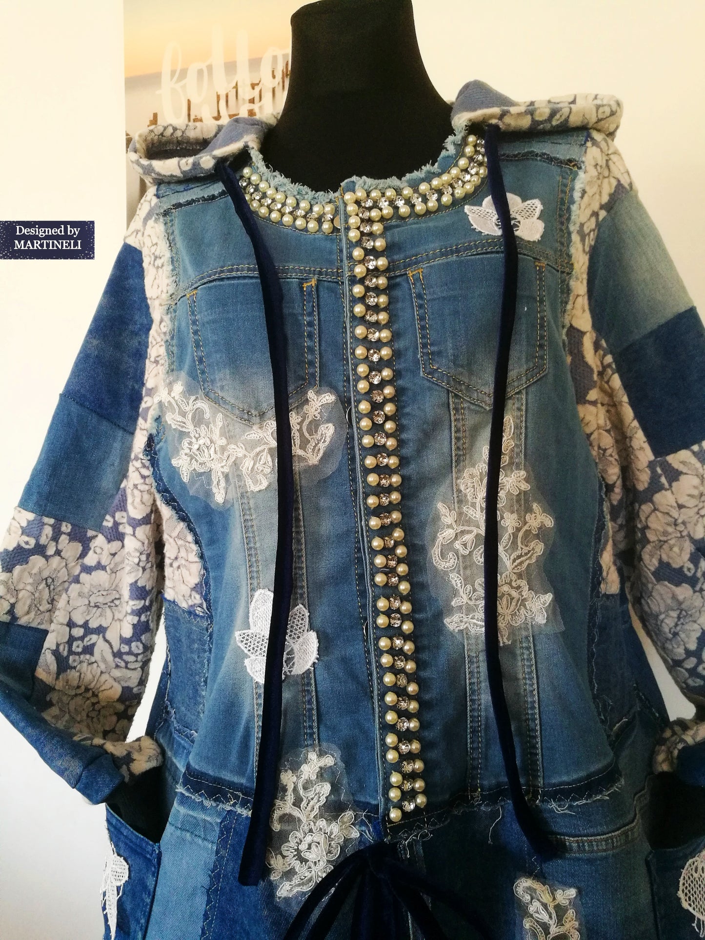 Plus Size Hooded Denim Jacket 3XL Boho Style Long Floral Coat