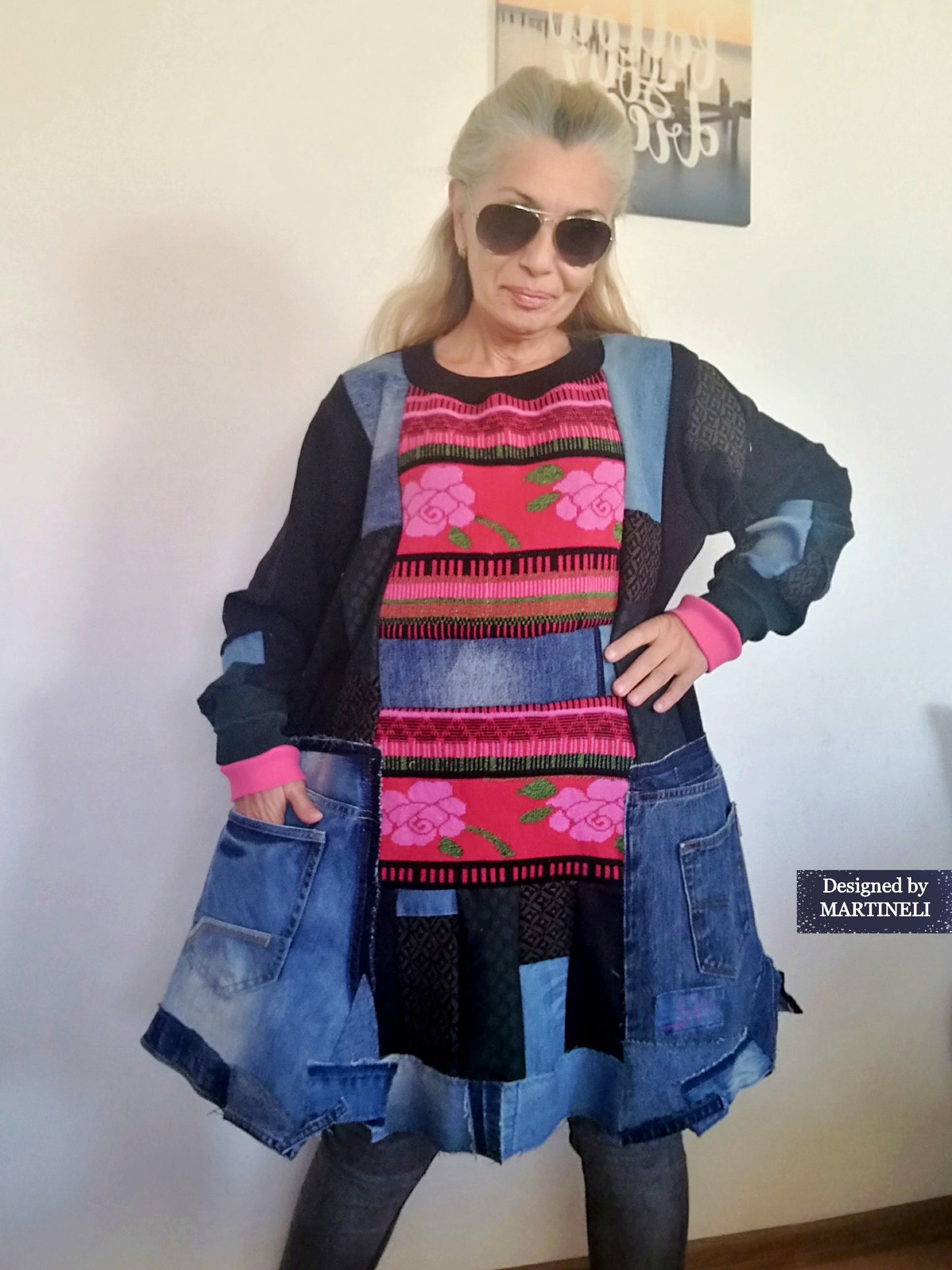 Plus Size Denim Dress 3X Boho Floral Sweater Dress