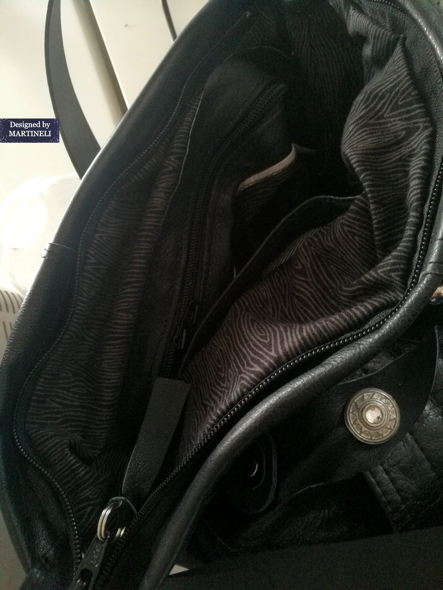 Black leather Messenger Tote Bag Gothic Style Genuine Leather Bag