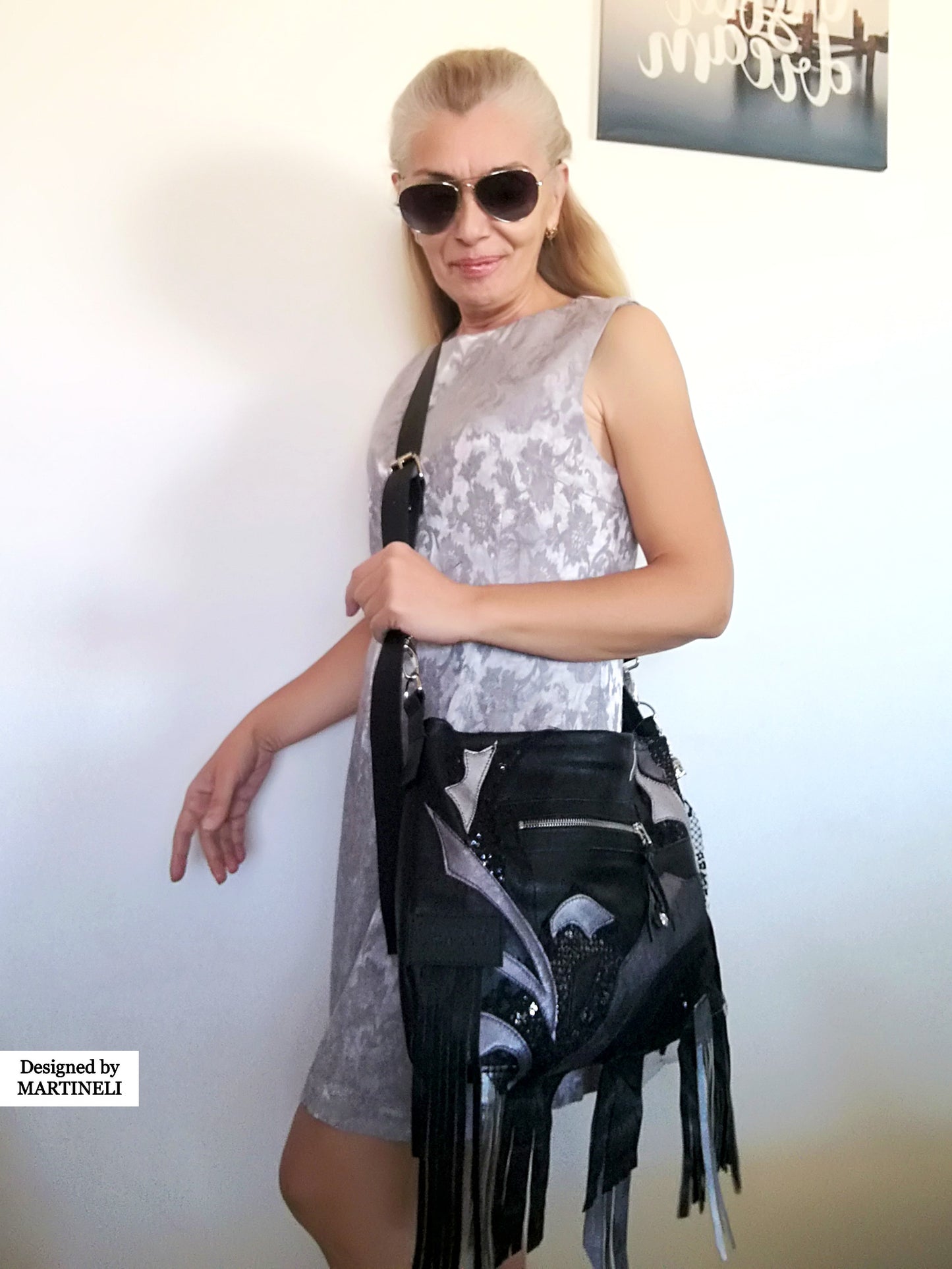 Black Fringe Crossbody Bag Tassel Bag Luxury Leather Tote Bag