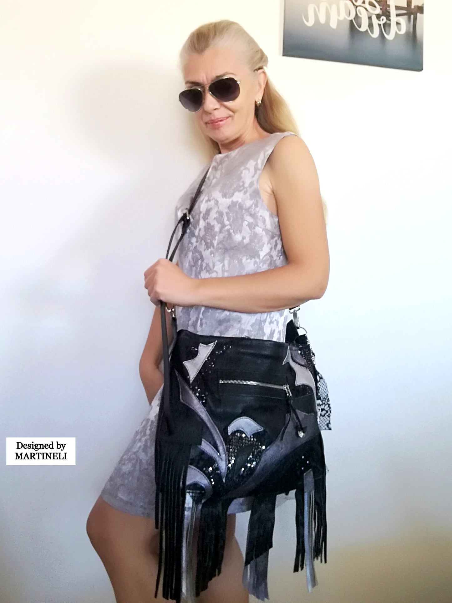 Black Fringe Crossbody Bag Tassel Bag Luxury Leather Tote Bag