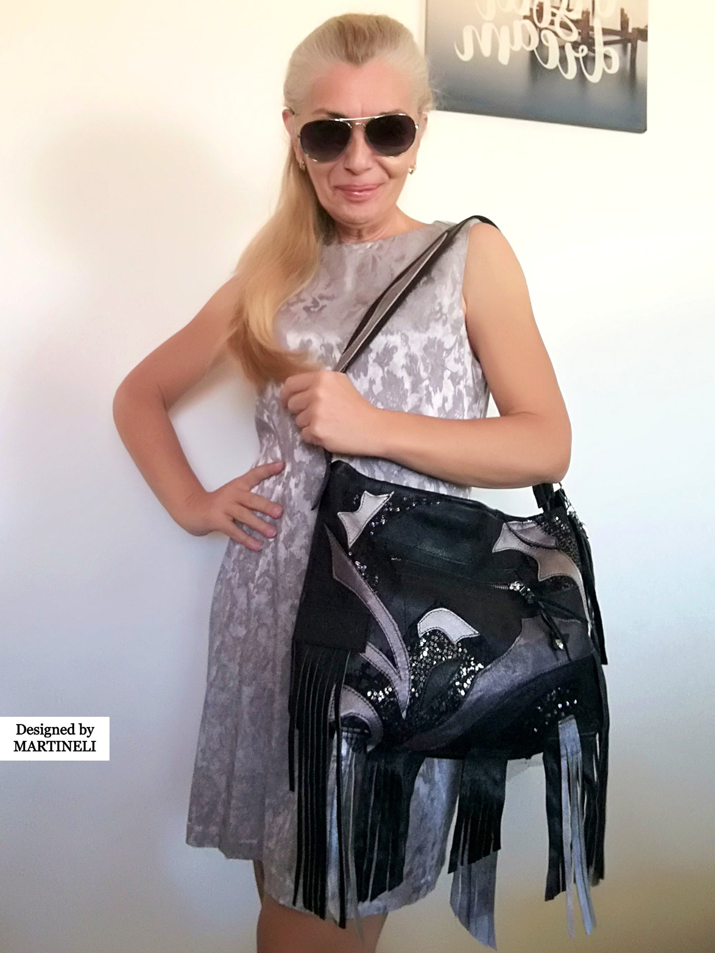 Black Fringe Crossbody Bag Tassel Bag Luxury Leather Tote Bag