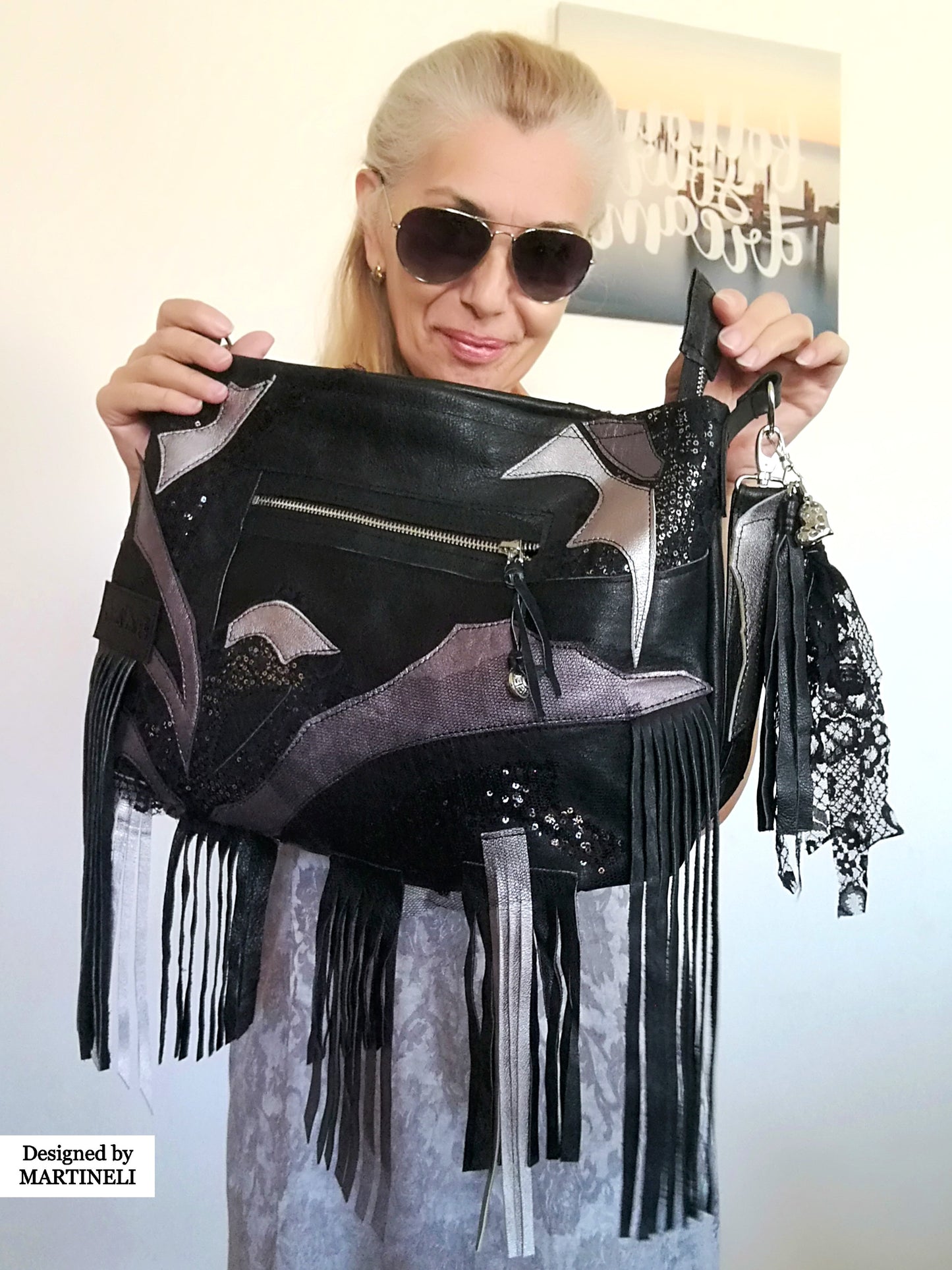 Black Fringe Crossbody Bag Tassel Bag Luxury Leather Tote Bag