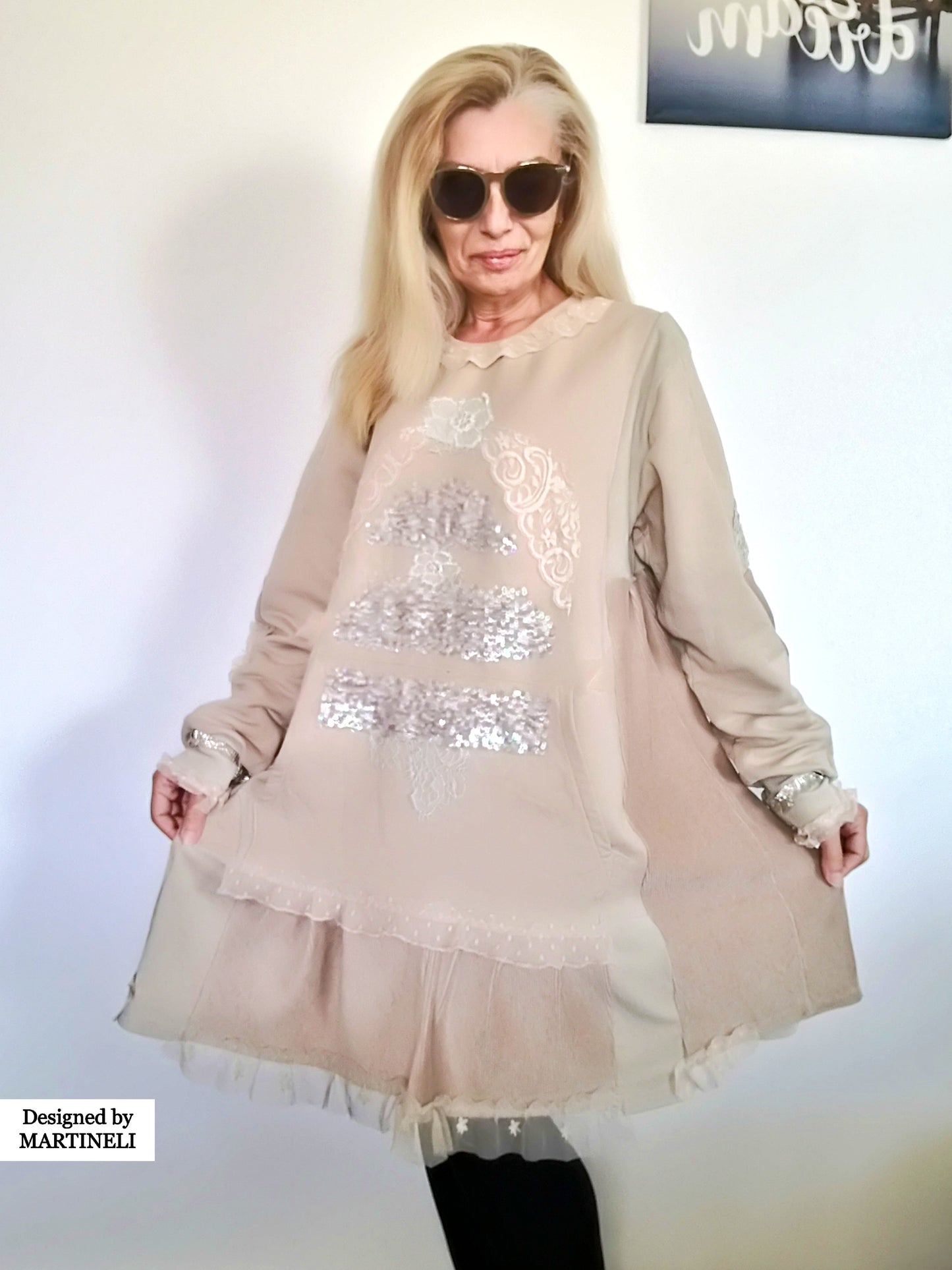 Plus Size Sweatshirt Dress 3XL Maxi Beige Cotton Top