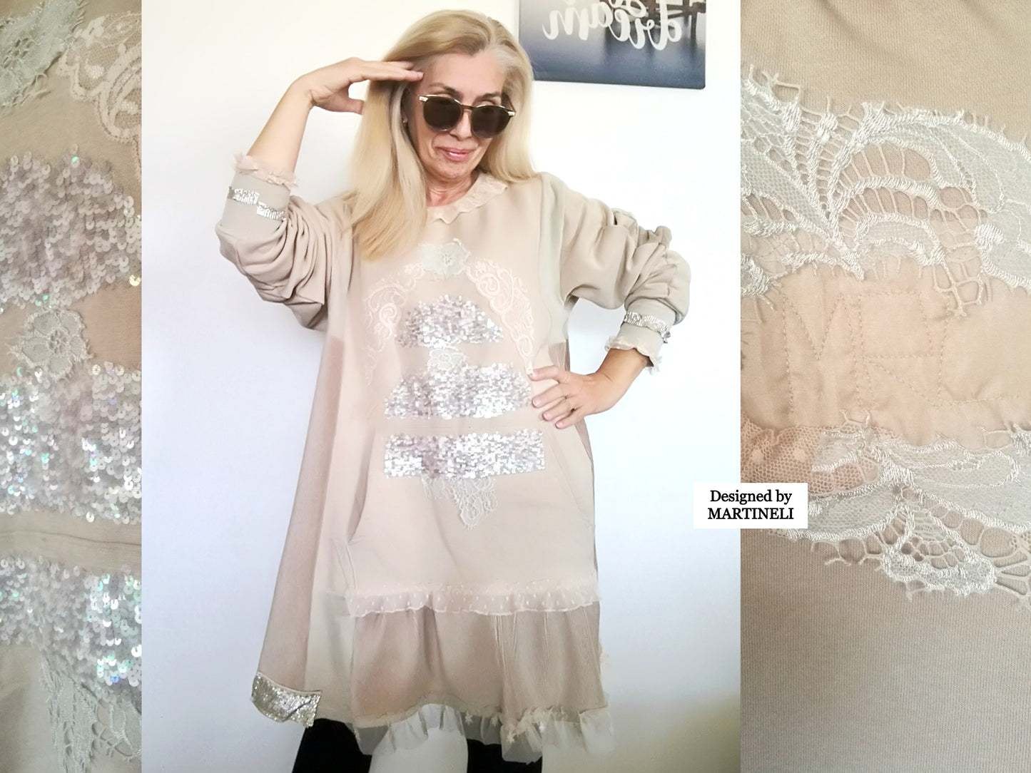 Plus Size Sweatshirt Dress 3XL Maxi Beige Cotton Top