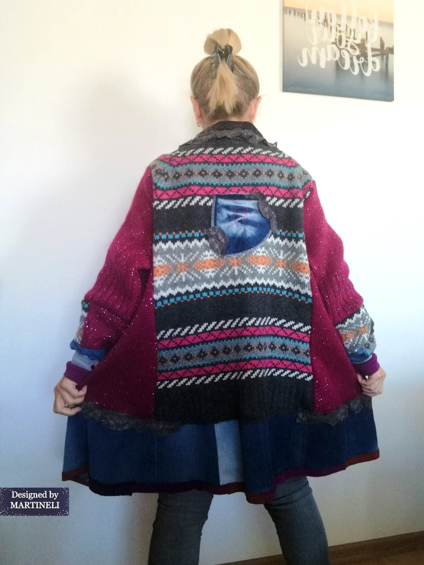 Plus Size Wool Cardigan 3XL Pink Jacket Dress Loose Denim Jacket