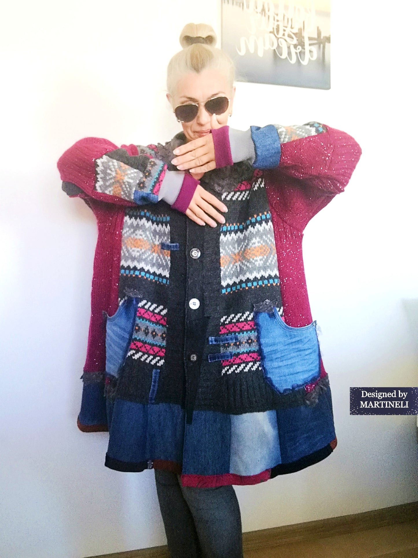 Plus Size Wool Cardigan 3XL Pink Jacket Dress Loose Denim Jacket