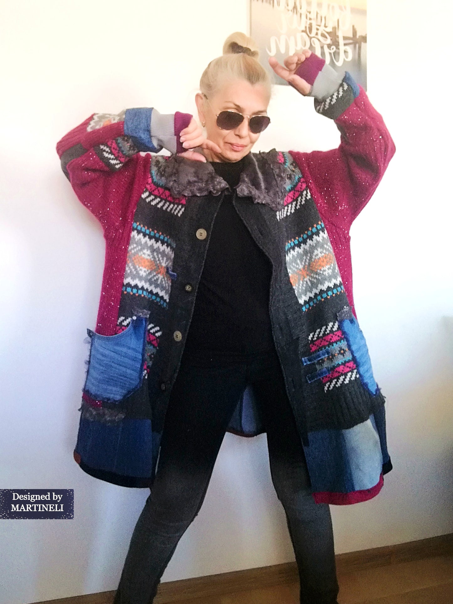 Plus Size Wool Cardigan 3XL Pink Jacket Dress Loose Denim Jacket
