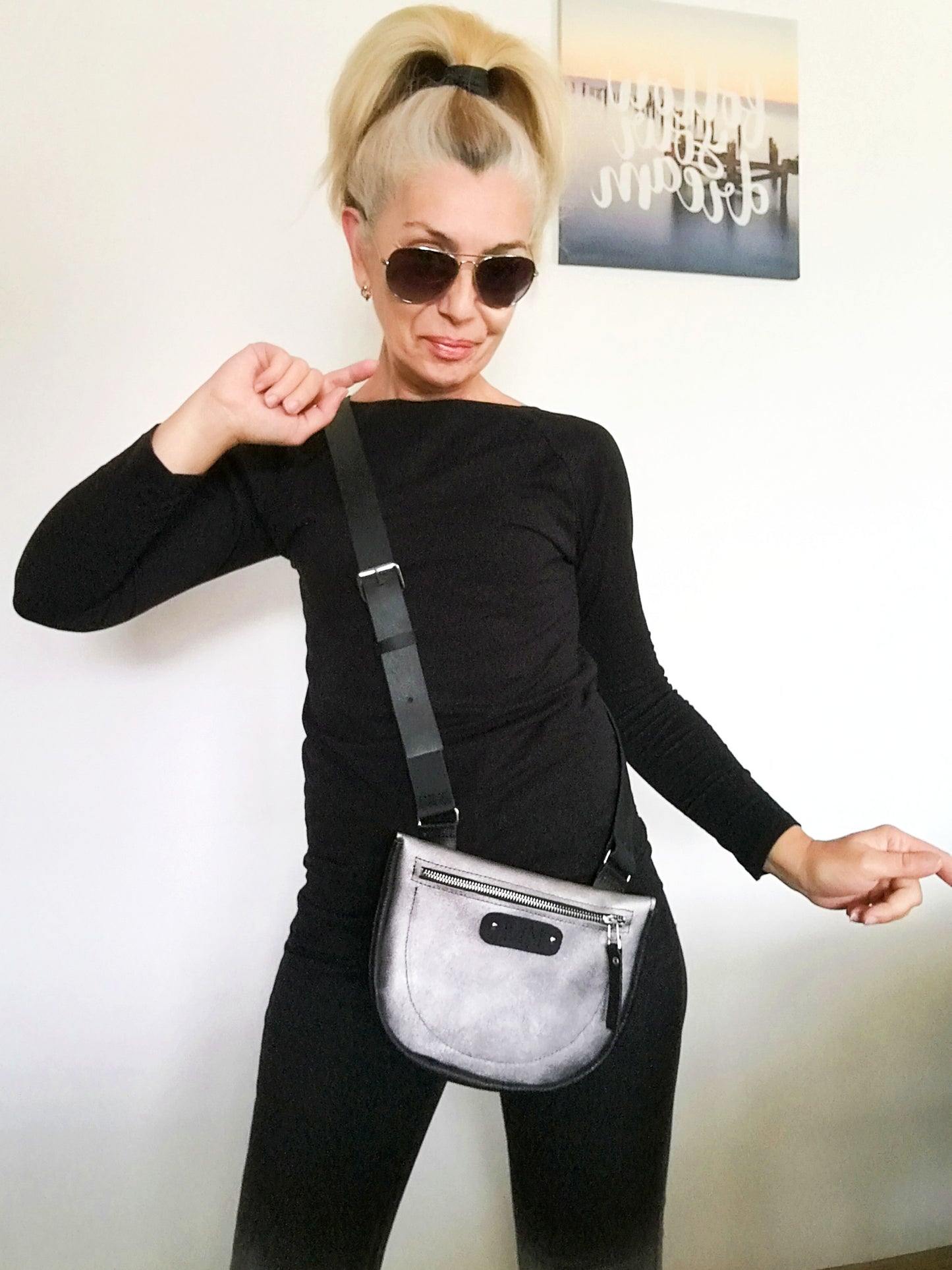 Small Leather Crossbody Bag Silver Leather Party Bag