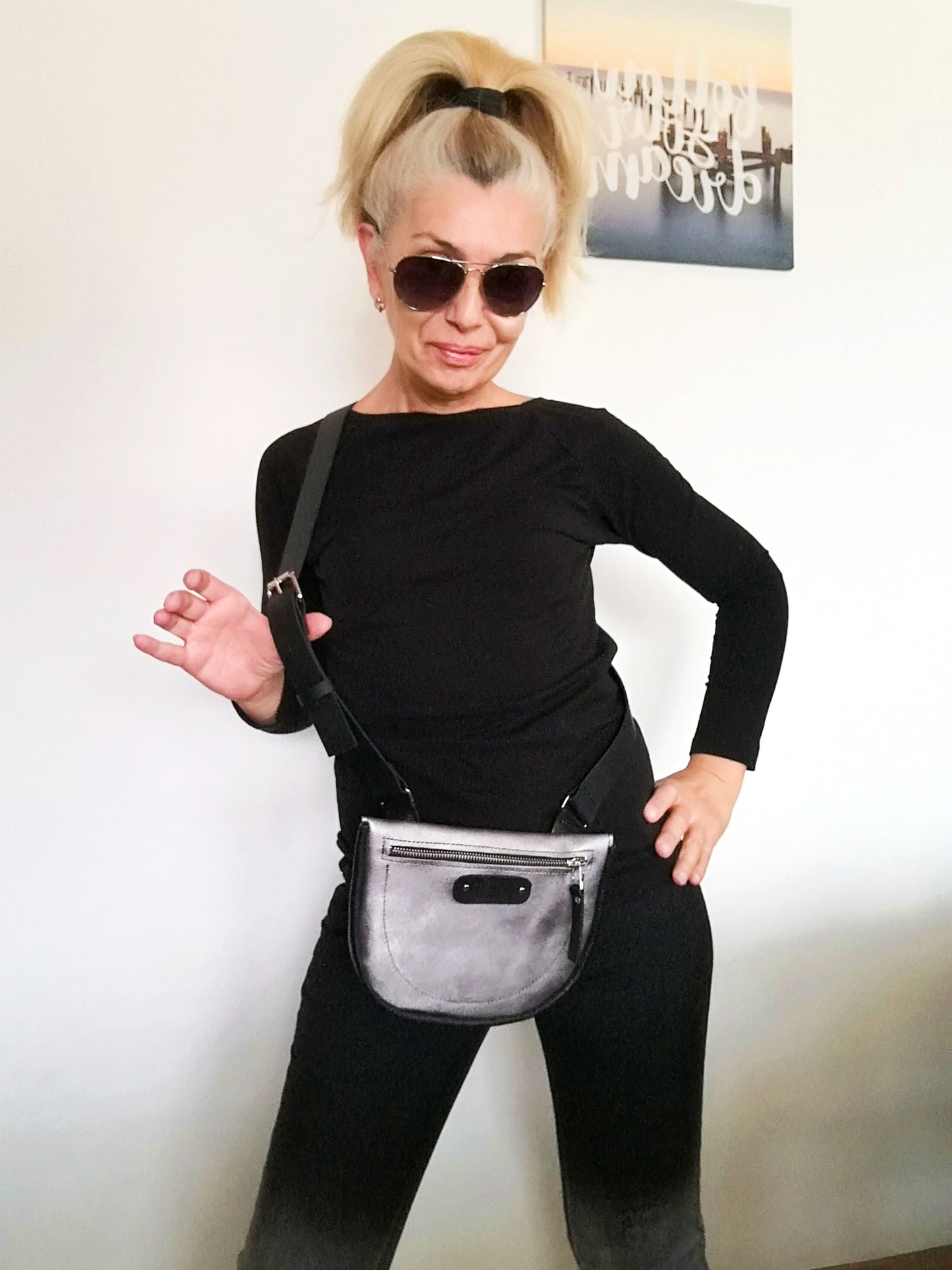 Small Leather Crossbody Bag Silver Leather Party Bag