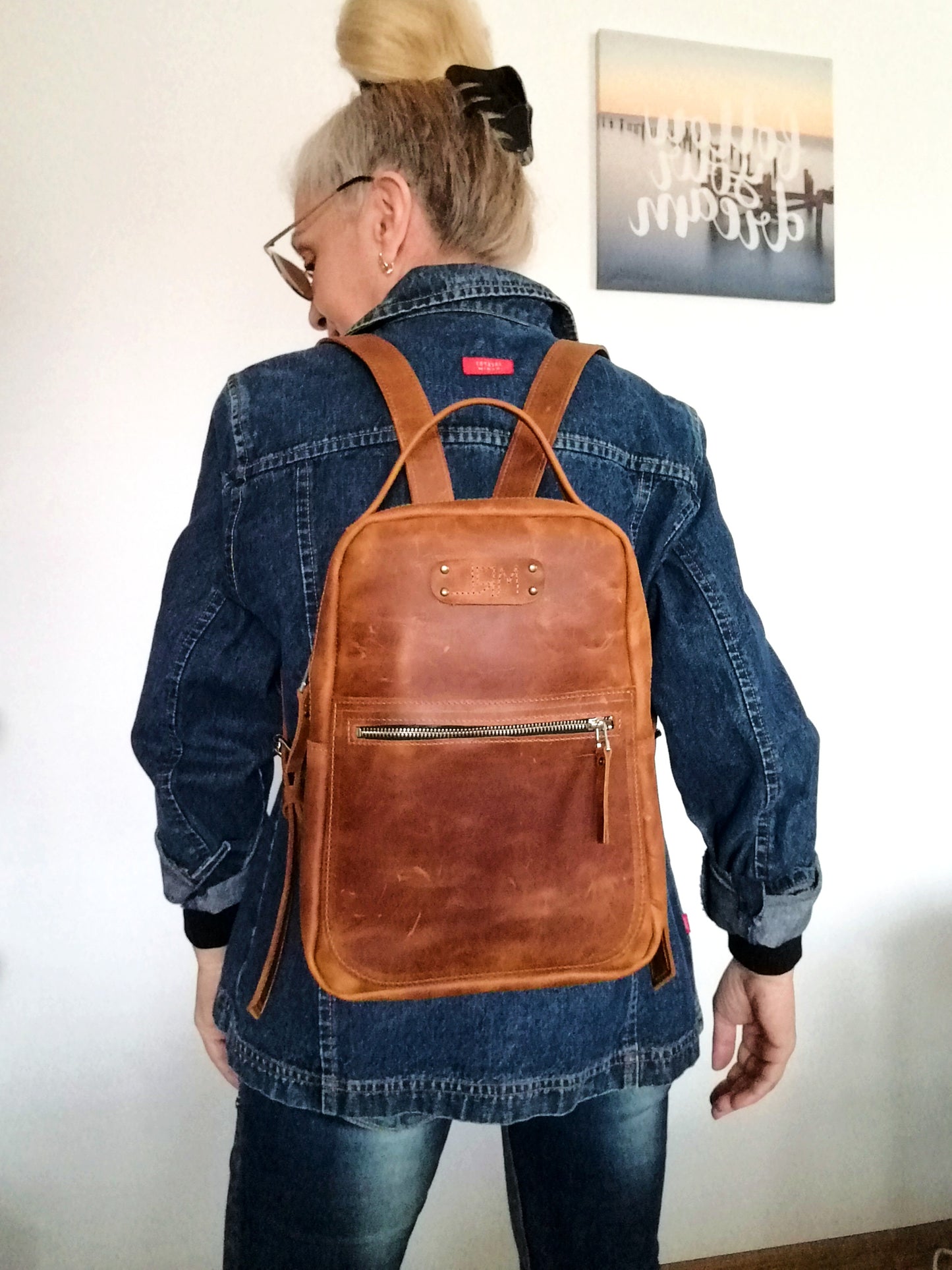 Western Leather Backpack Unisex Brown Italian leather Rucksack