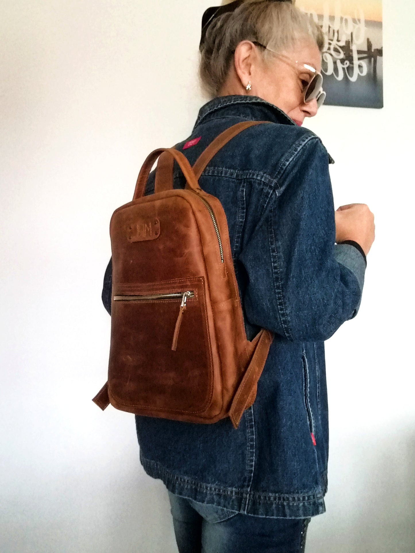 Western Leather Backpack Unisex Brown Italian leather Rucksack
