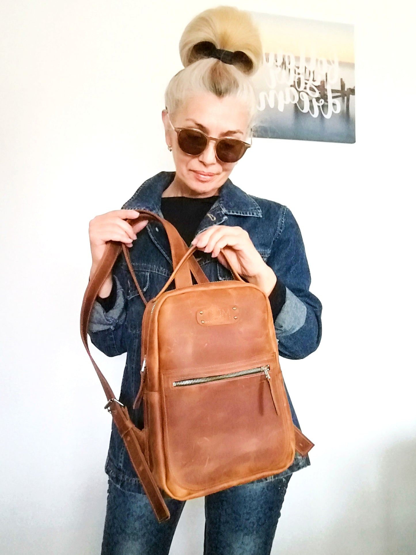Western Leather Backpack Unisex Brown Italian leather Rucksack