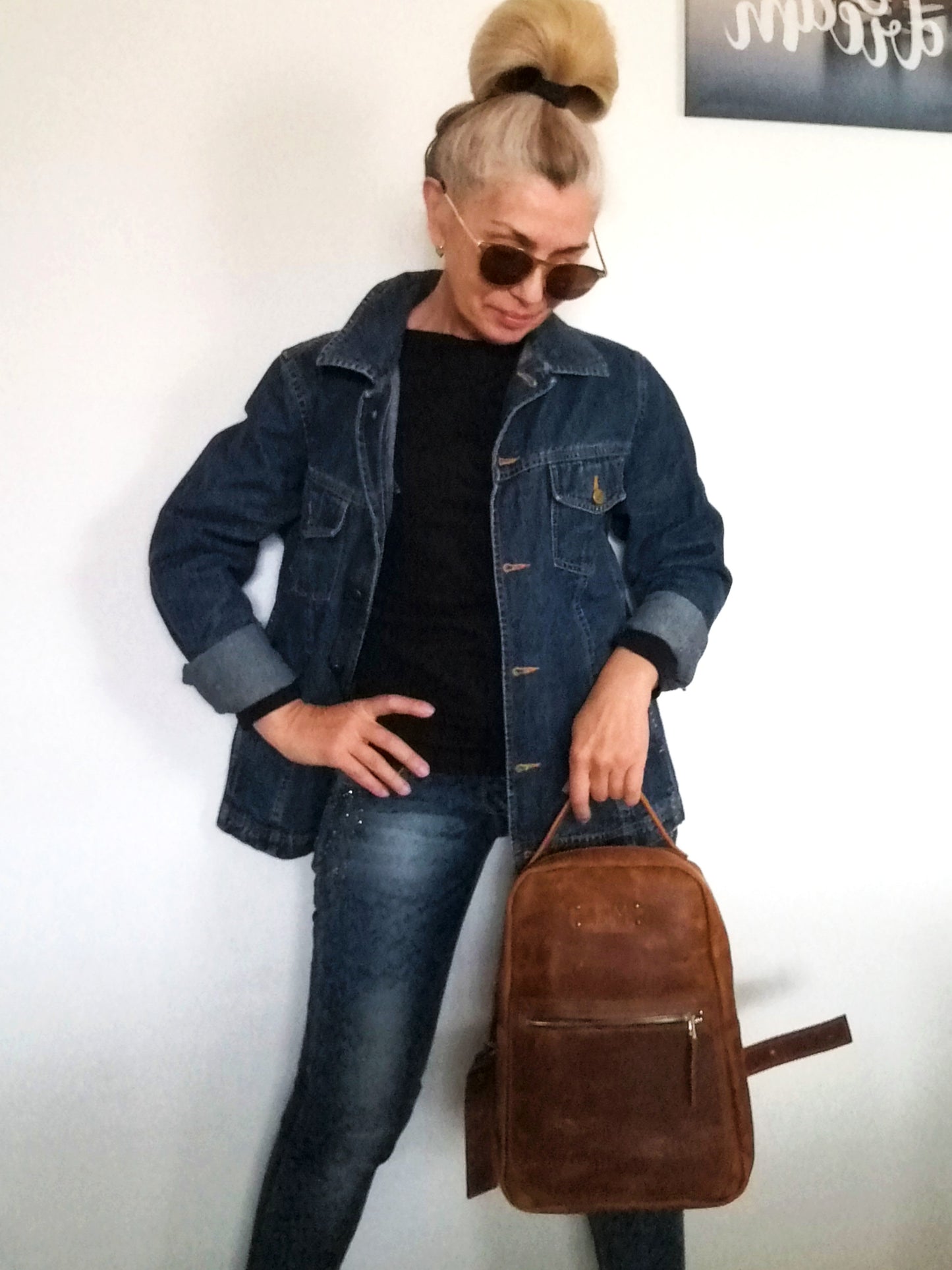 Western Leather Backpack Unisex Brown Italian leather Rucksack