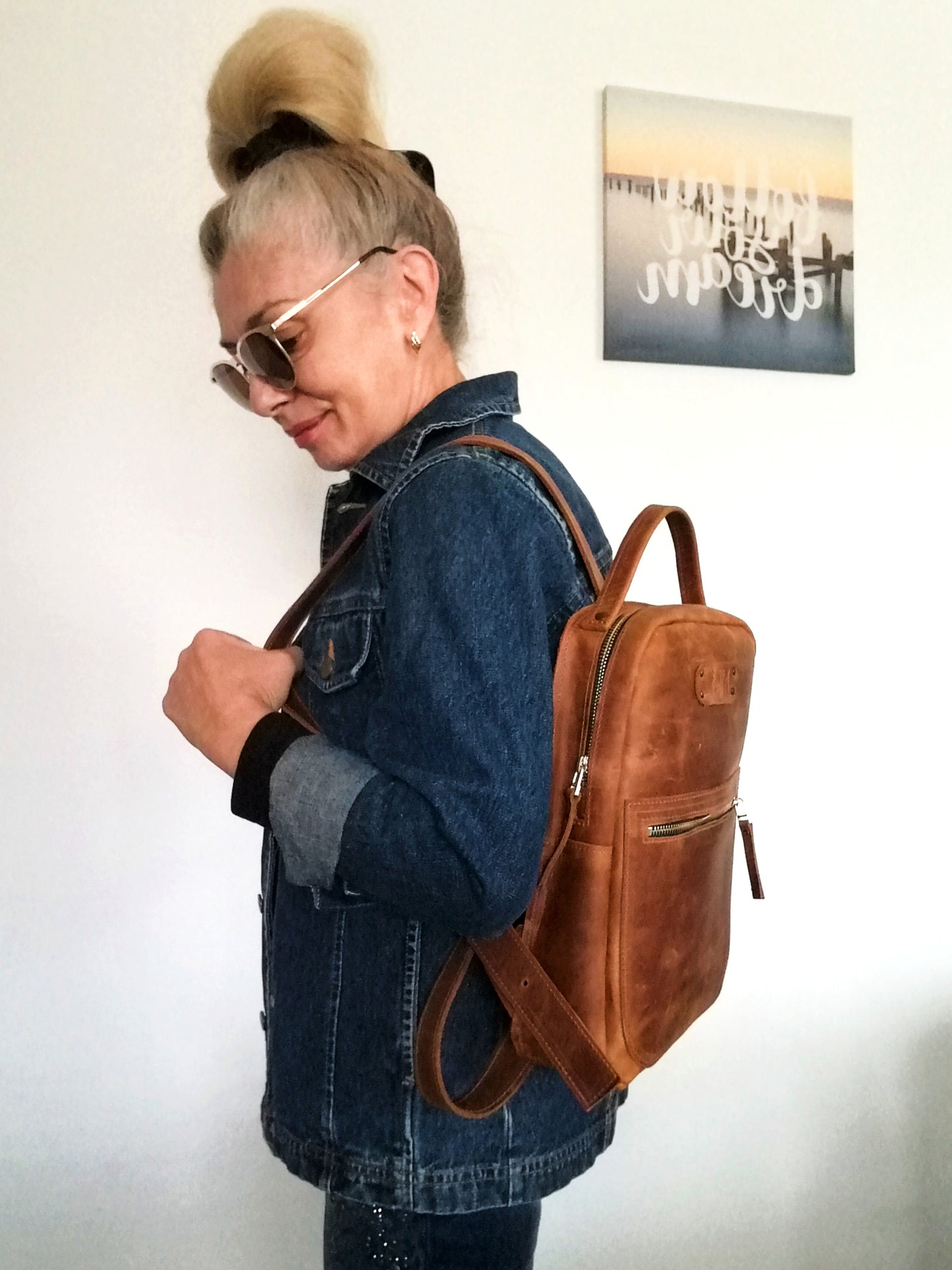 Western Leather Backpack Unisex Brown Italian leather Rucksack