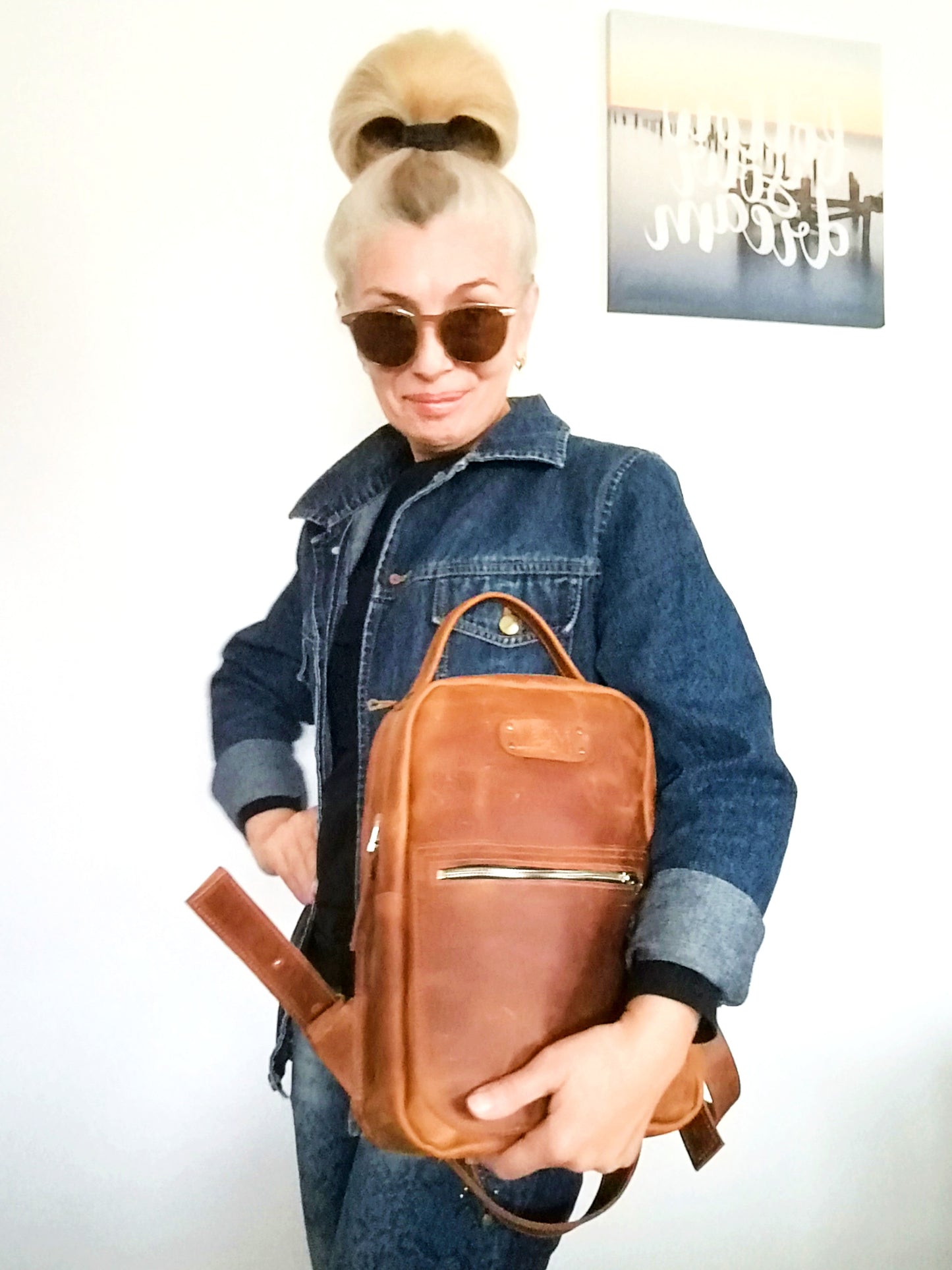 Western Leather Backpack Unisex Brown Italian leather Rucksack