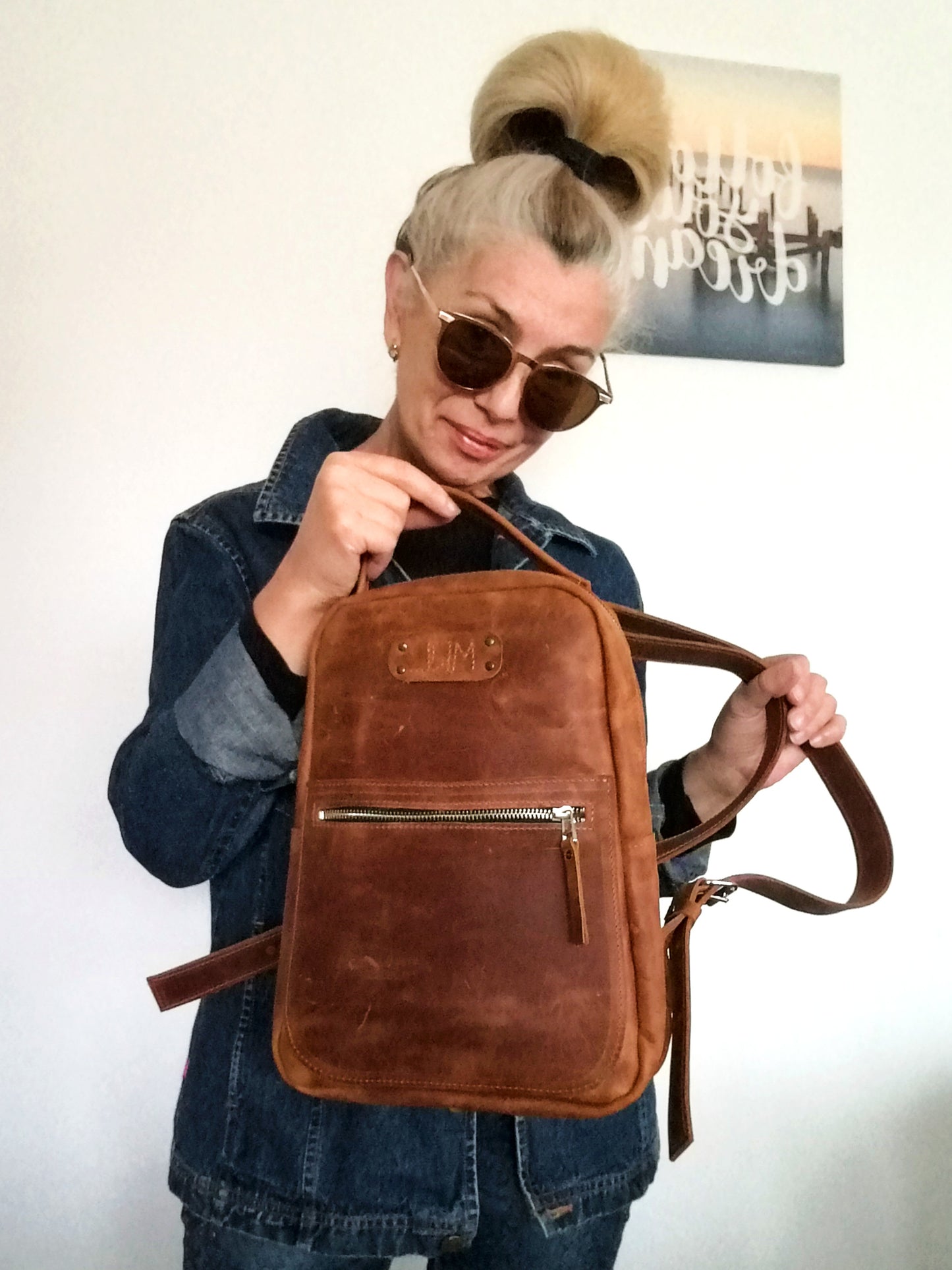 Western Leather Backpack Unisex Brown Italian leather Rucksack