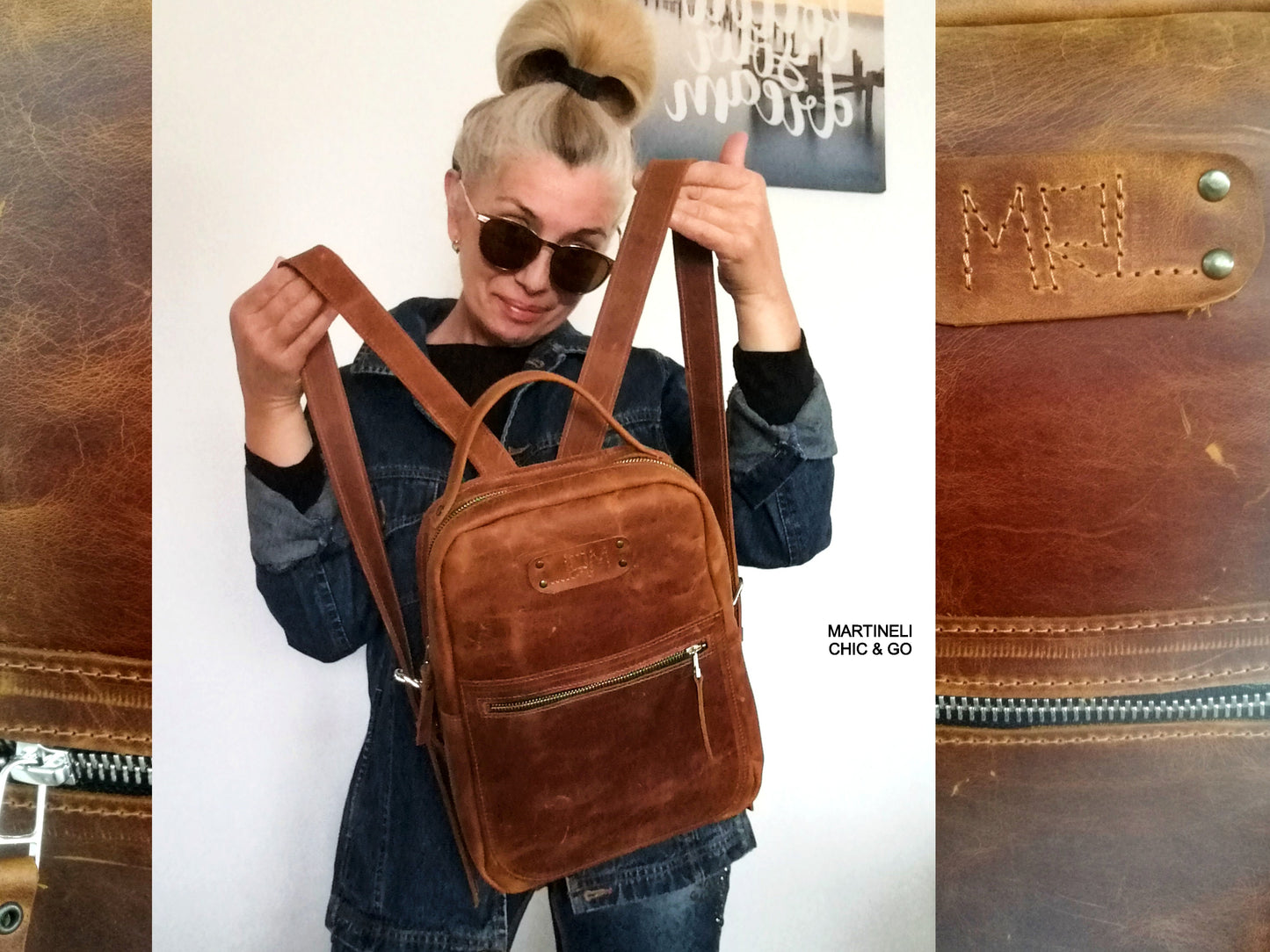 Western Leather Backpack Unisex Brown Italian leather Rucksack