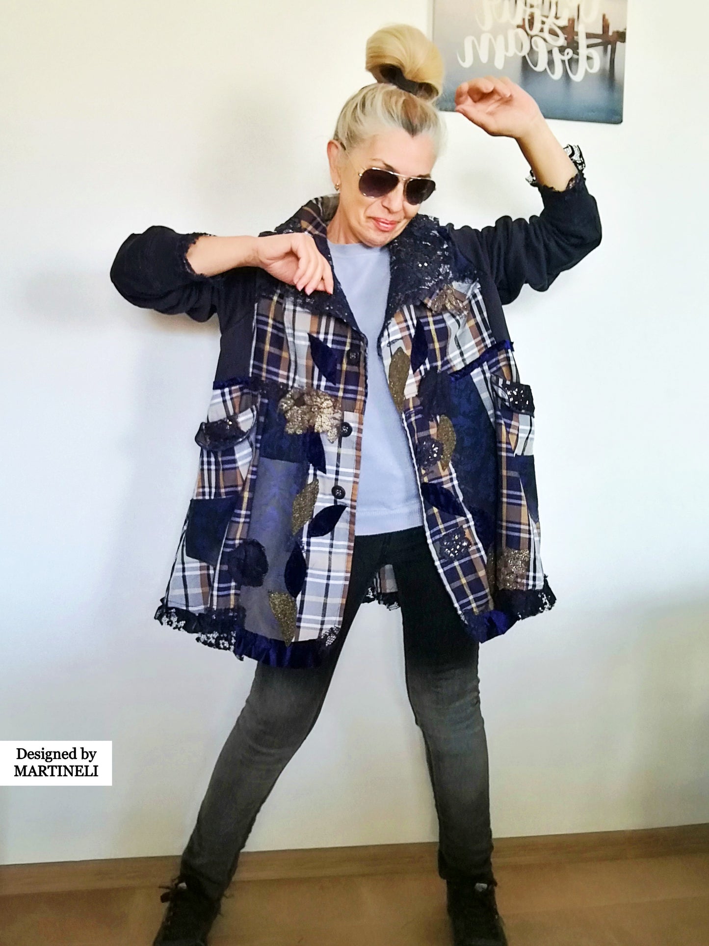 Plus Size Sweatshirt Jacket 2XL Loose Plaid Duster Jacket