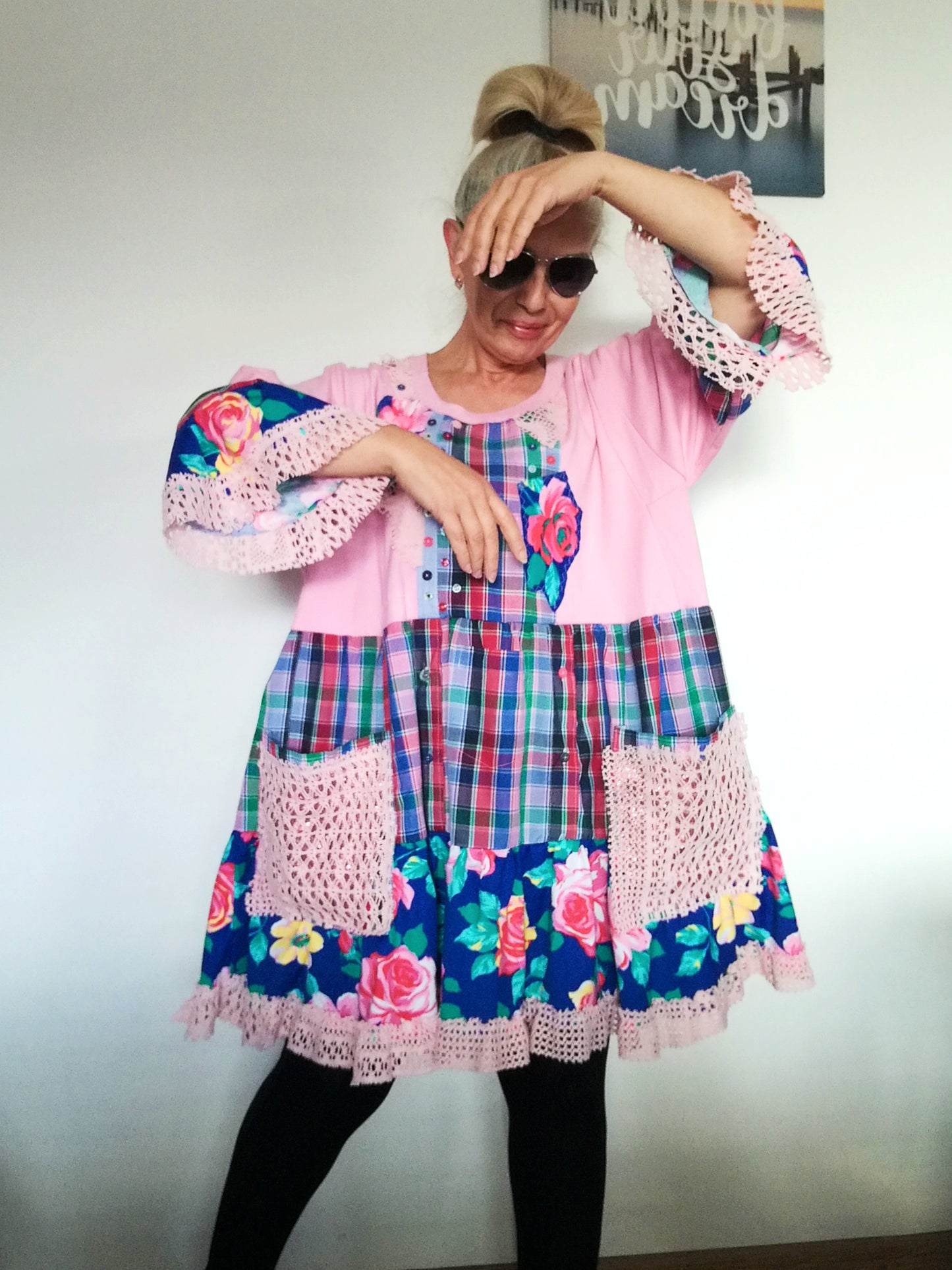 Plus Size Pink Cotton Dress 3XL Maxi Floral Shirt Dress